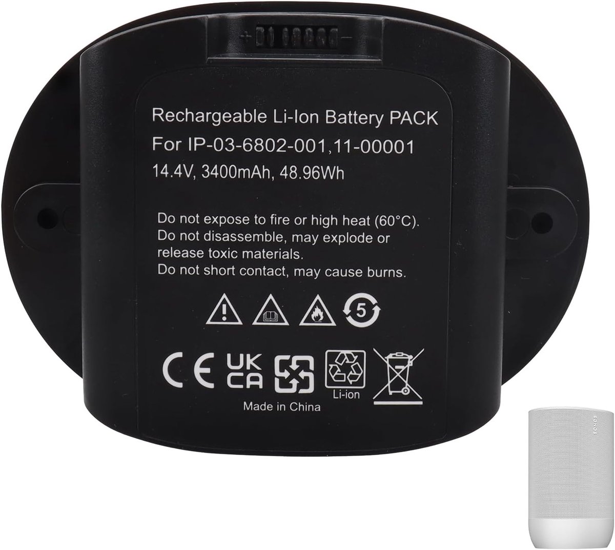 14,4V 3400mAh 48,96Wh Vervangende Li-Ion Batterij Compatibel met Sonos Move, MOVE1US1 Luidspreker 111-00001, IP-03-6802-001