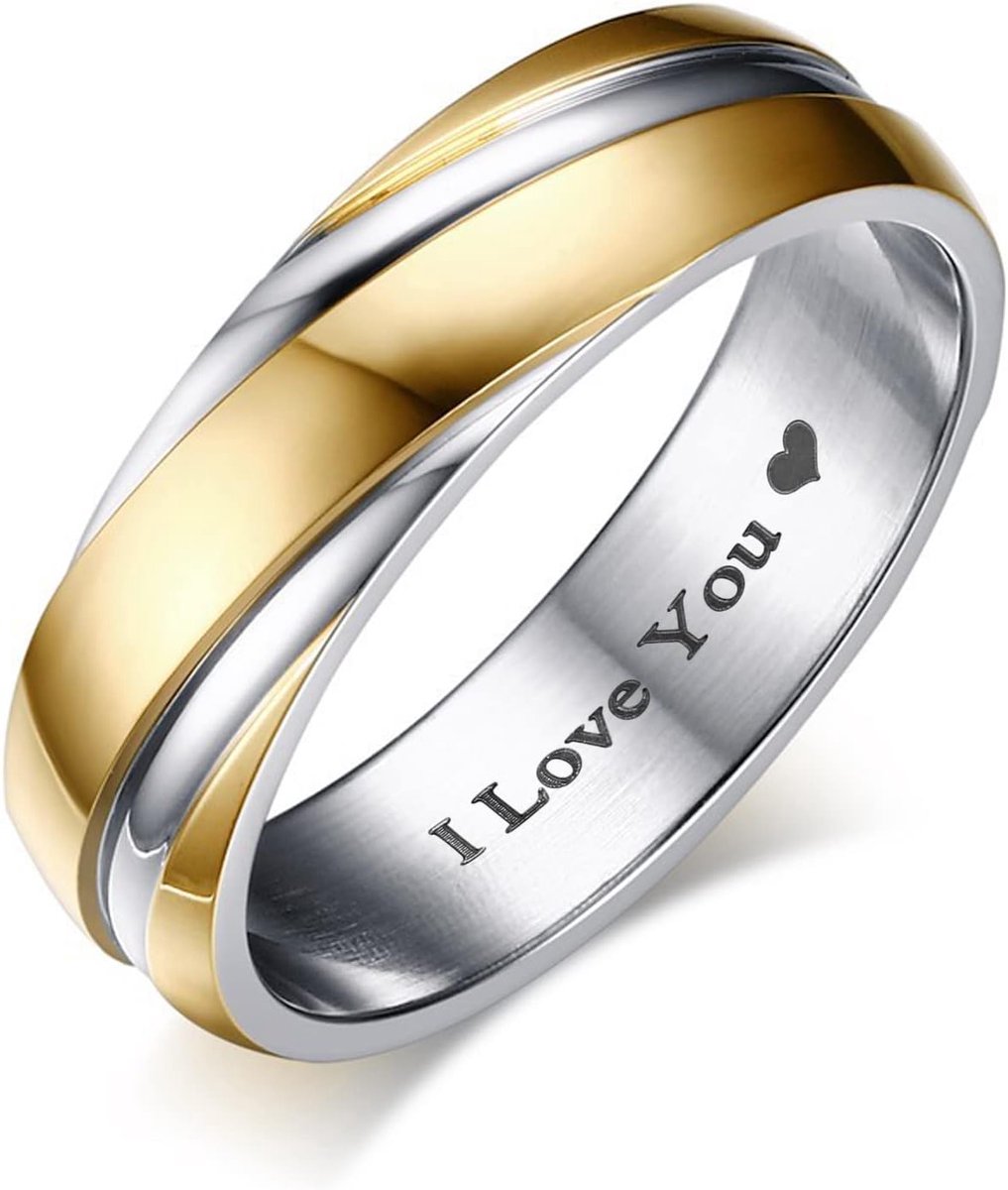 Ringen voor dames en heren, 6 mm, keperstof, ontwerp, gepolijst, comfortabele pasvorm, trouwring, maat J 1/2-Z, goud/zwart/rose goud