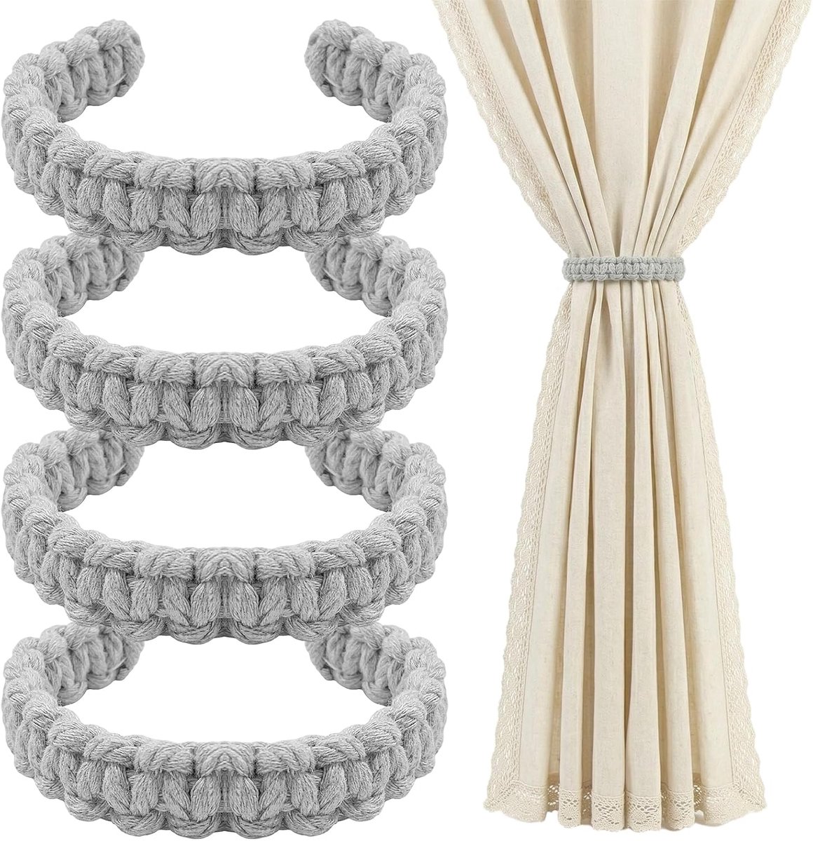 2 stuks boho gordijnhouders gevlochten gordijnhouder gordijnhouder gordijnen decoratieve woonkamer (grijs)