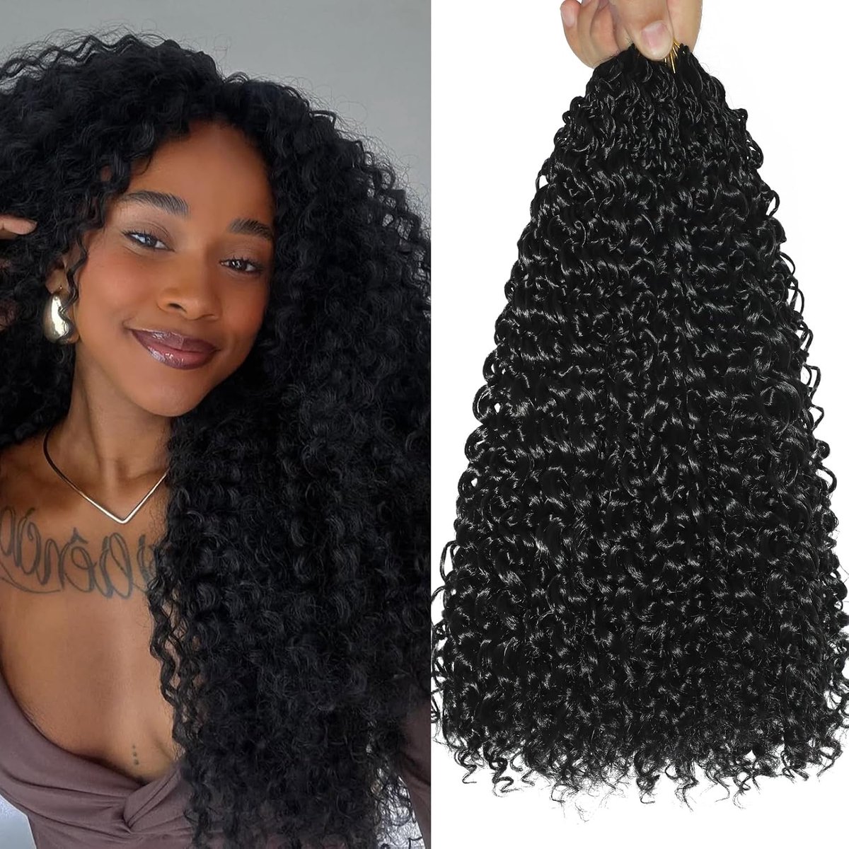 Set van 8 verpakkingen verlengd haar, voorgekruld, synthetisch voor zwarte vrouwen, 35 cm, 35 cm