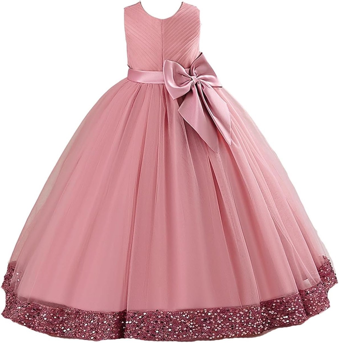 Prinsessenjurk voor meisjes, ceremonie, avond, doop, gala, avondjurk, pailletten, borduurwerk, chique, lange mouwen, kleine meisjes, bruidsmeisjes, bal, A11