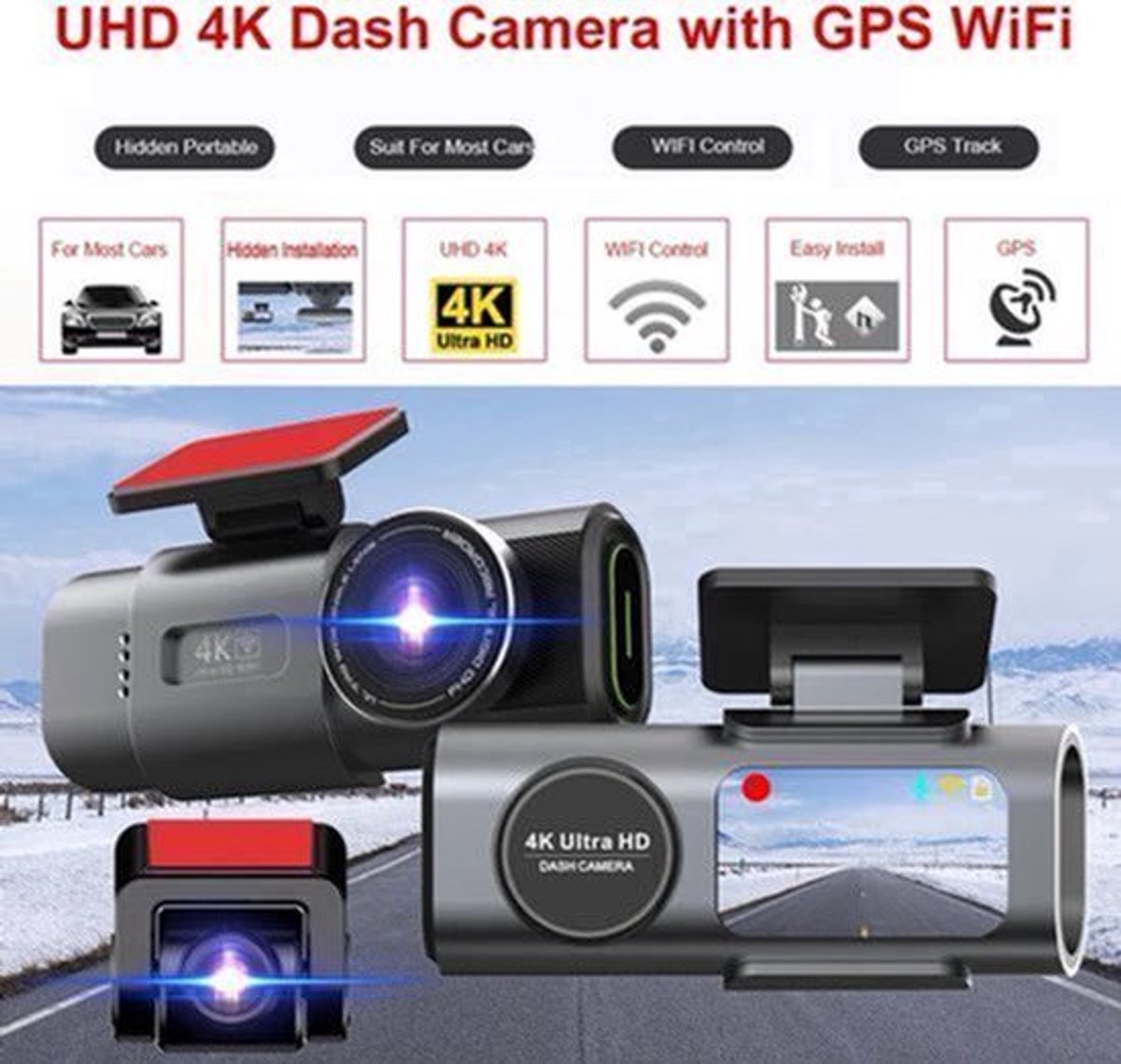 Dashcam voor Auto - 4K Dashcam - Dual Lens - 170° Groothoek - GPS - WiFi - Nachtvisie - 24H Parkeermodus - G-Sensor - 128GB Geheugenkaart inbegrepen - 6M RC-BL Camera - Zwart