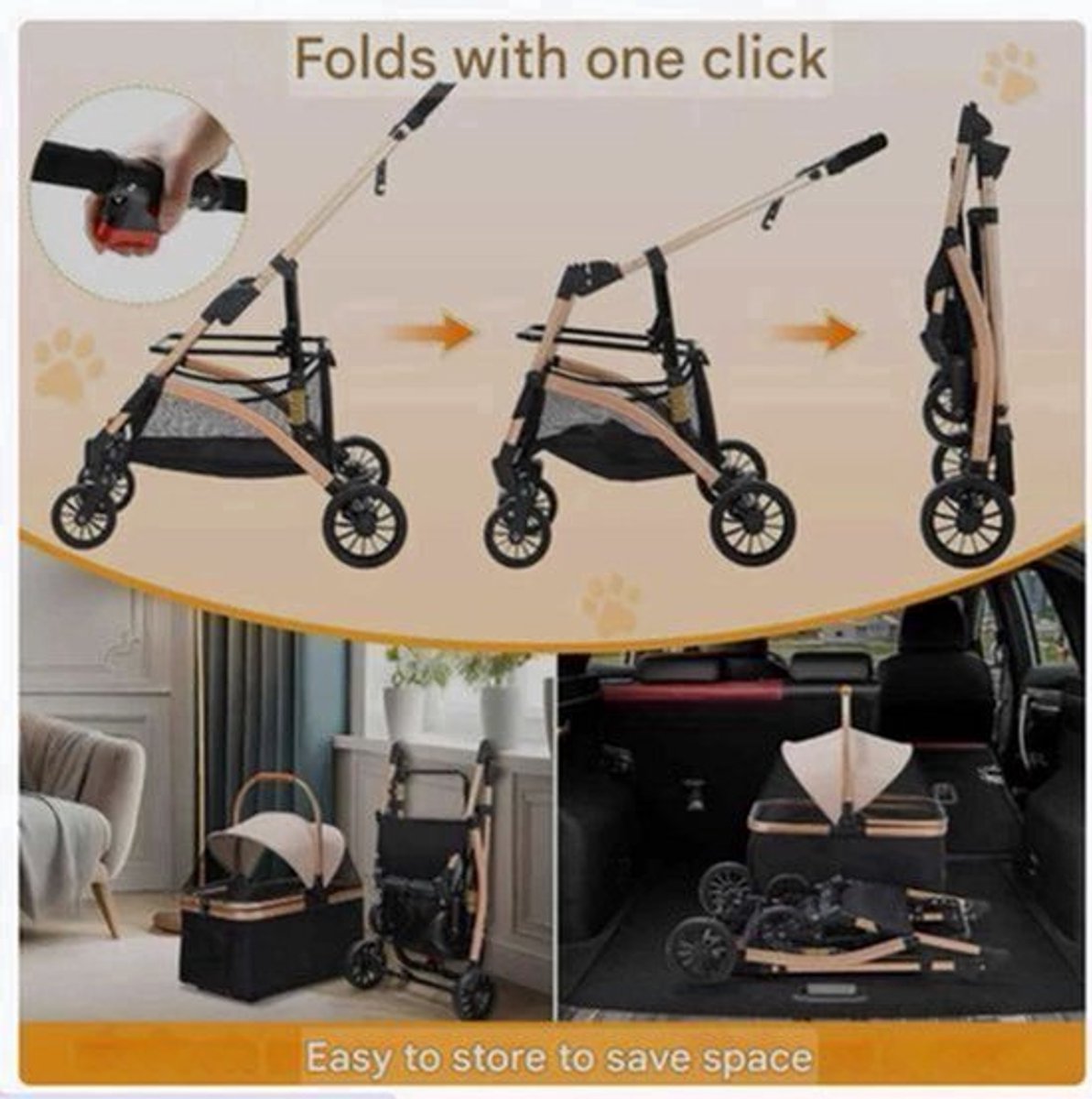 Dierenwagen 2-in-1 – Hondenwagen – Kattenwagen – Transportbox – Draagkar – Stevig Carbonstaal Frame – Geschikt Tot 40 kg