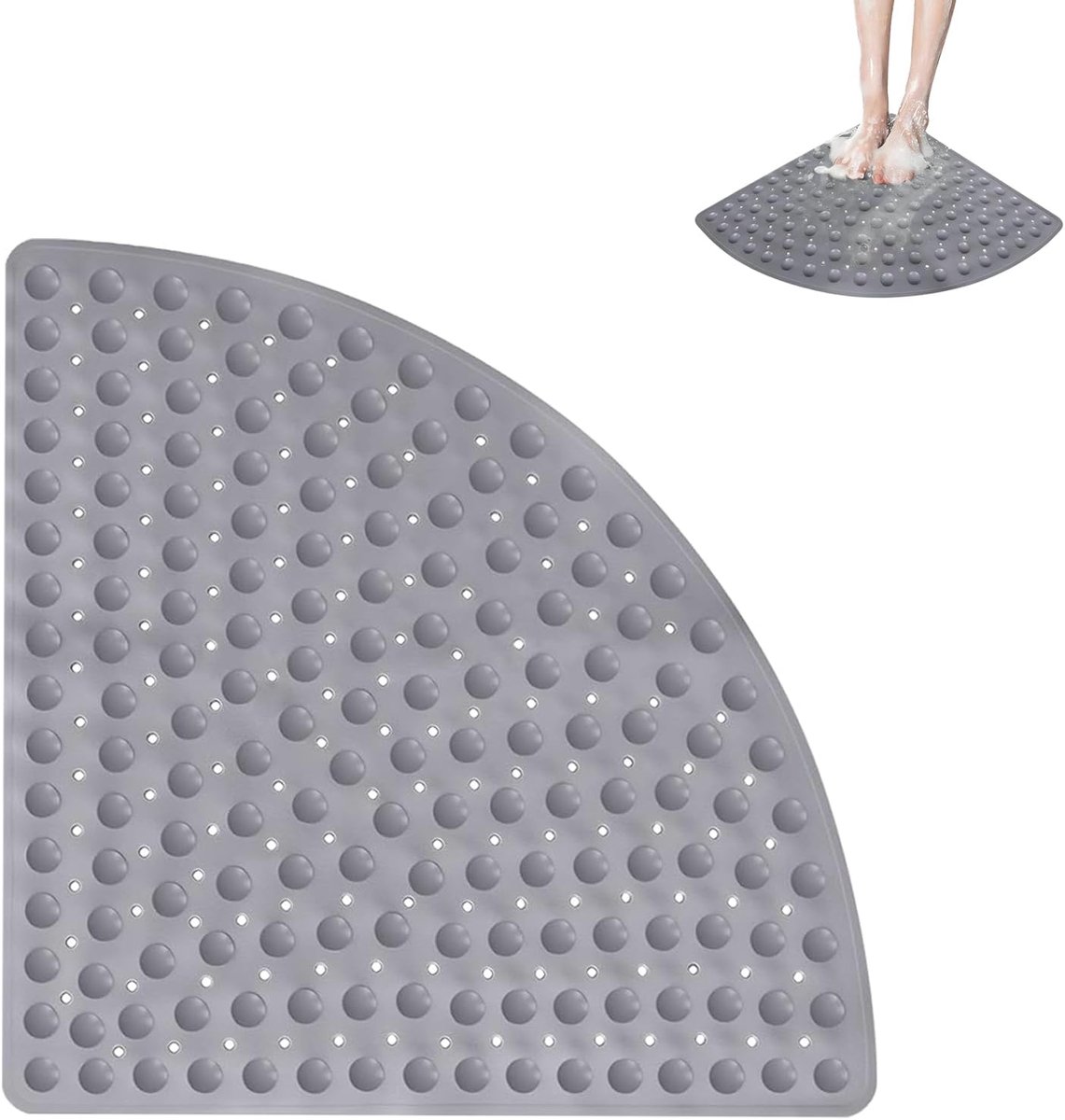 driehoekig, 54 x 54 cm, kwartcirkel, pvc-douchemat, antislip, douchemat met zuignappen, antislipmat, voor douche en sauna (grijs)