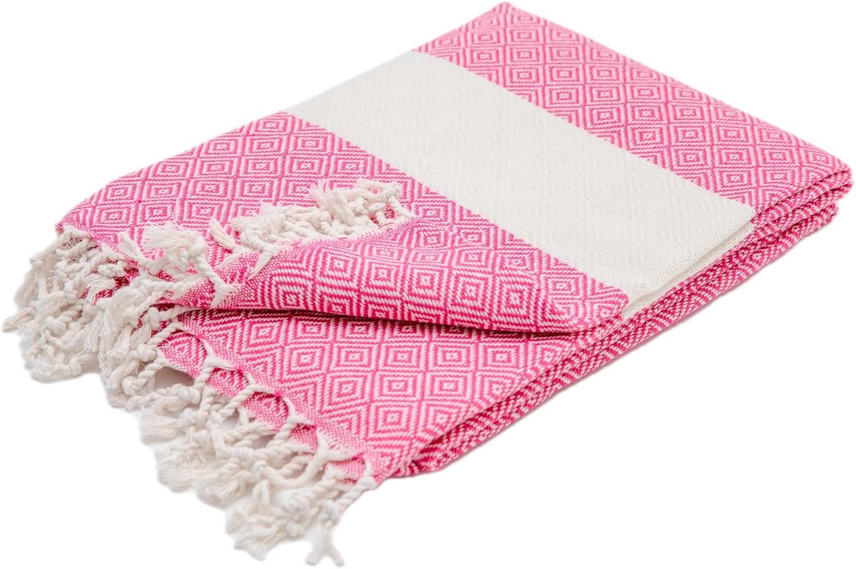 strandhanddoek & hamamdoek, 100 x 200 cm, voorgewassen 100% Turks katoen, zandvrij, absorberend en sneldrogend, saunahanddoek en strandlaken | Premium (fuchsia)
