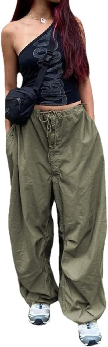 Broek Cargo Broek voor Vrouwen Baggy Harajuku Lage Taille Y2K Broek Grunge Dansbroek, Groen-b, S