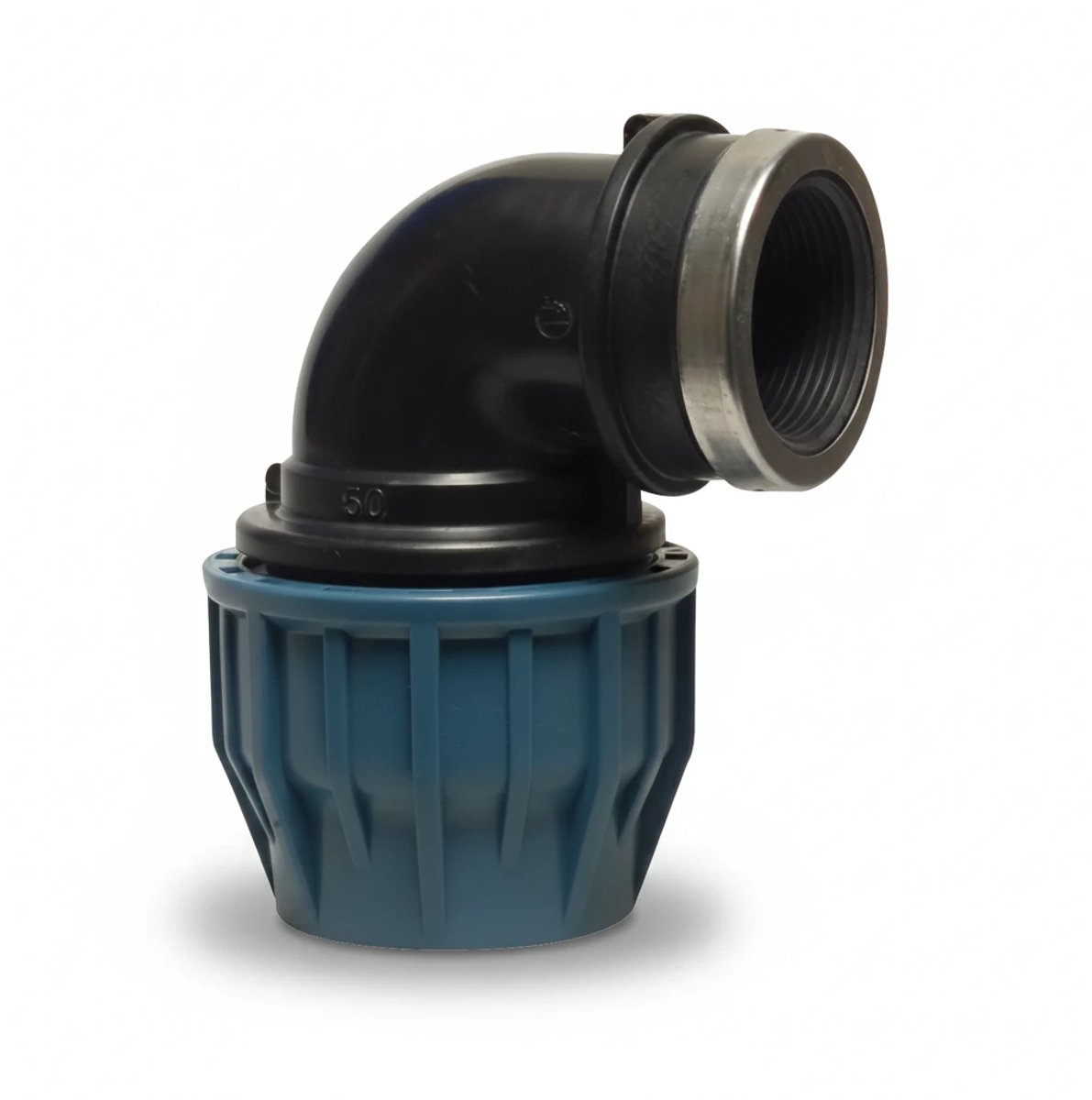 Tyleen draad knie 90° Jason 40 mm x 1 1/4 klem x binnendraad KIWA (16 bar)