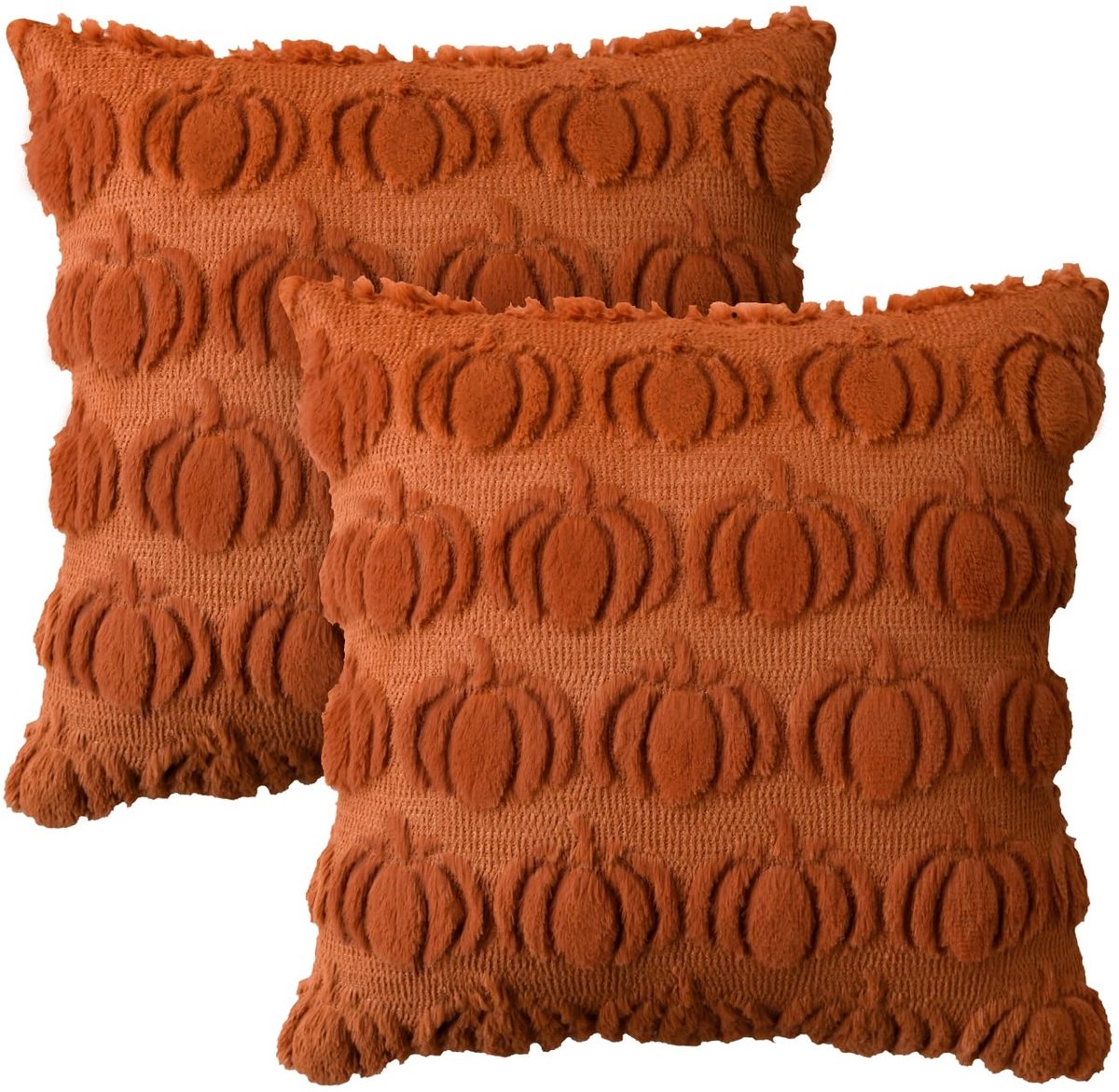 Famanu Pluche Karamel Pompoenen Herfst Kussenslopen 45x45 cm Set van 2 wit