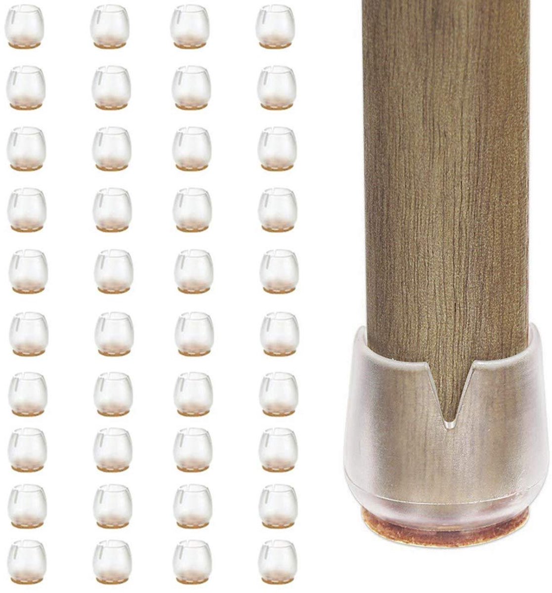 Famanu – Set van 40 robuuste siliconen meubeldoppen voor meubels, kruk, tafel, stoel, bureau, kast, bank, zacht vilt, geschikt voor 12-16 mm, transparant, rond XS (12-16 mm)