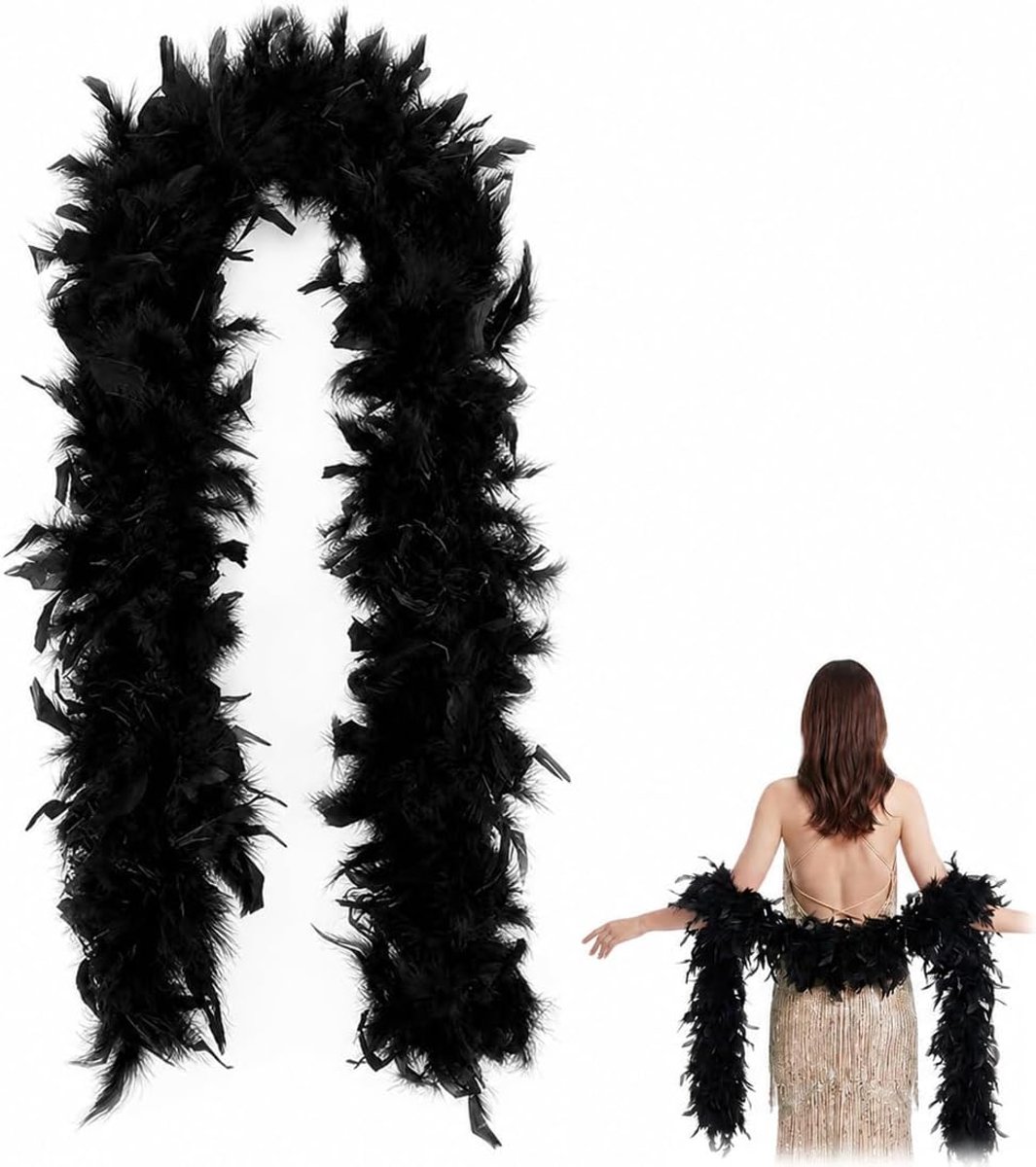 veren Sjaal, 2 m lang, 40 g zwaar (zwart) | Perfect voor feesten, bruiloften en carnaval, veelzijdige decoratie voor thuis, concerten en spelletjes met huisdieren,C