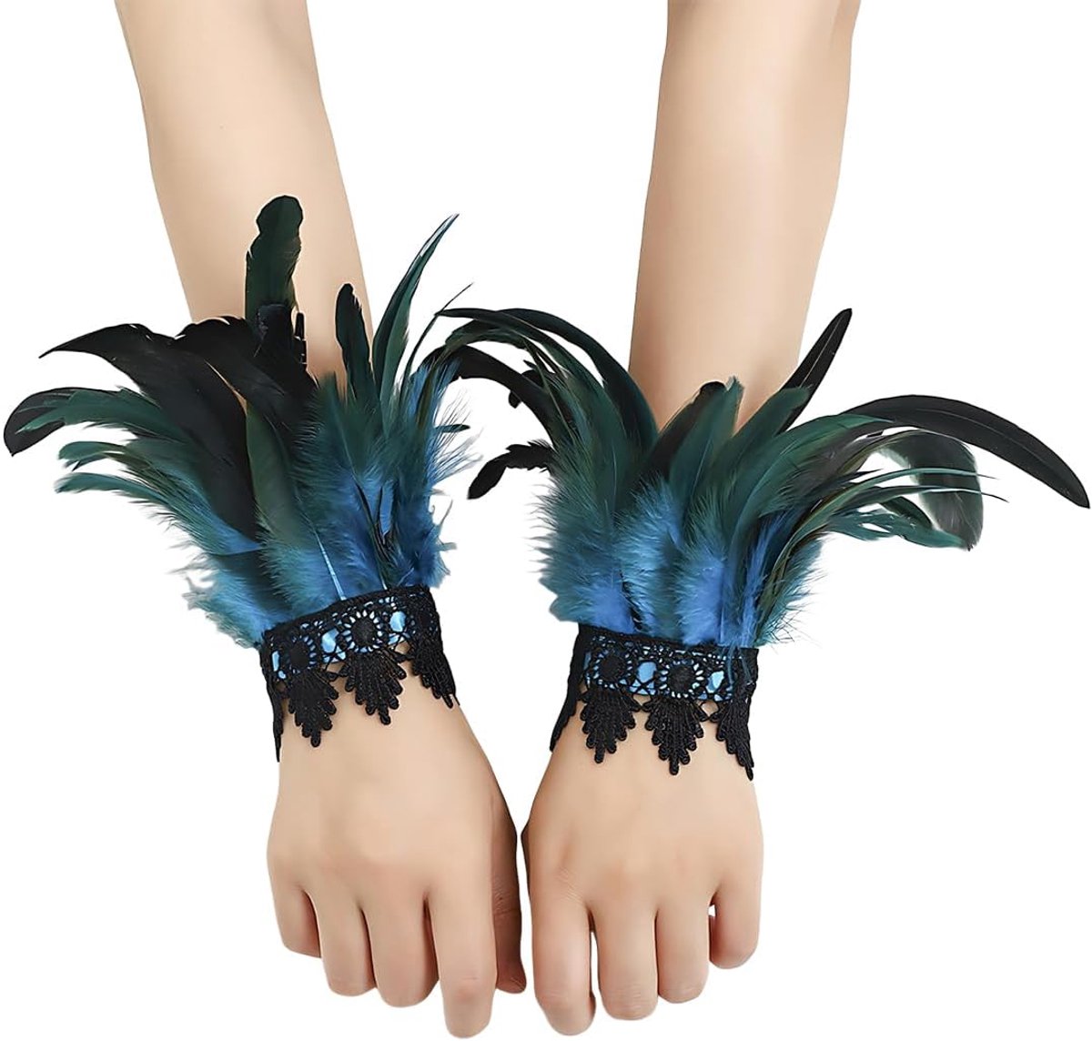 Gothic veren armband voor Halloween kostuum accessoires kolonie kostuum accessoires 1 paar (hot blue)