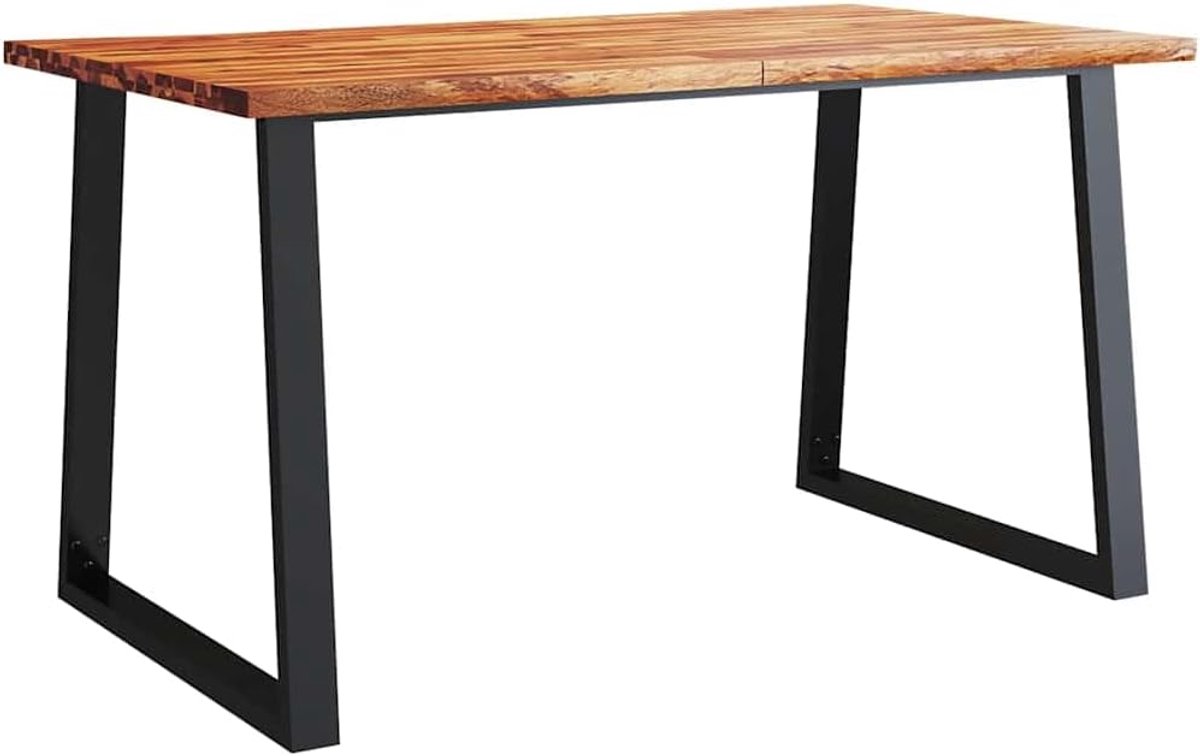 Houten eettafel 140 x 80 cm met boomrand van acaciahout en stabiele U-poten van gepoedercoat staal voor eetkamer of keuken