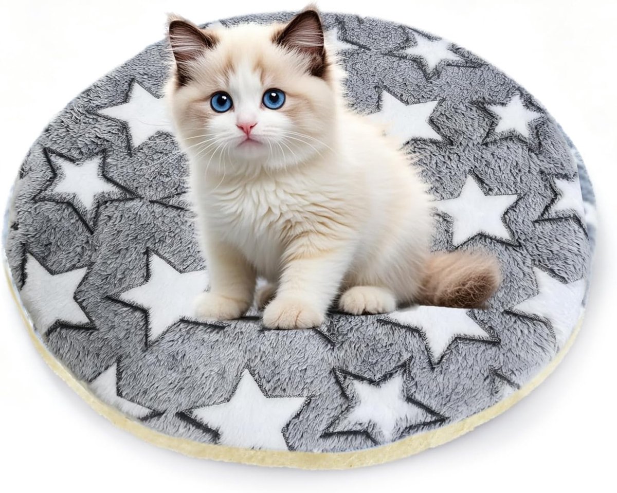 mat voor katten, rond kussen voor katten, 40 cm, dubbelzijdig, van koraalfleece, wasbaar, voor huisdieren (D)