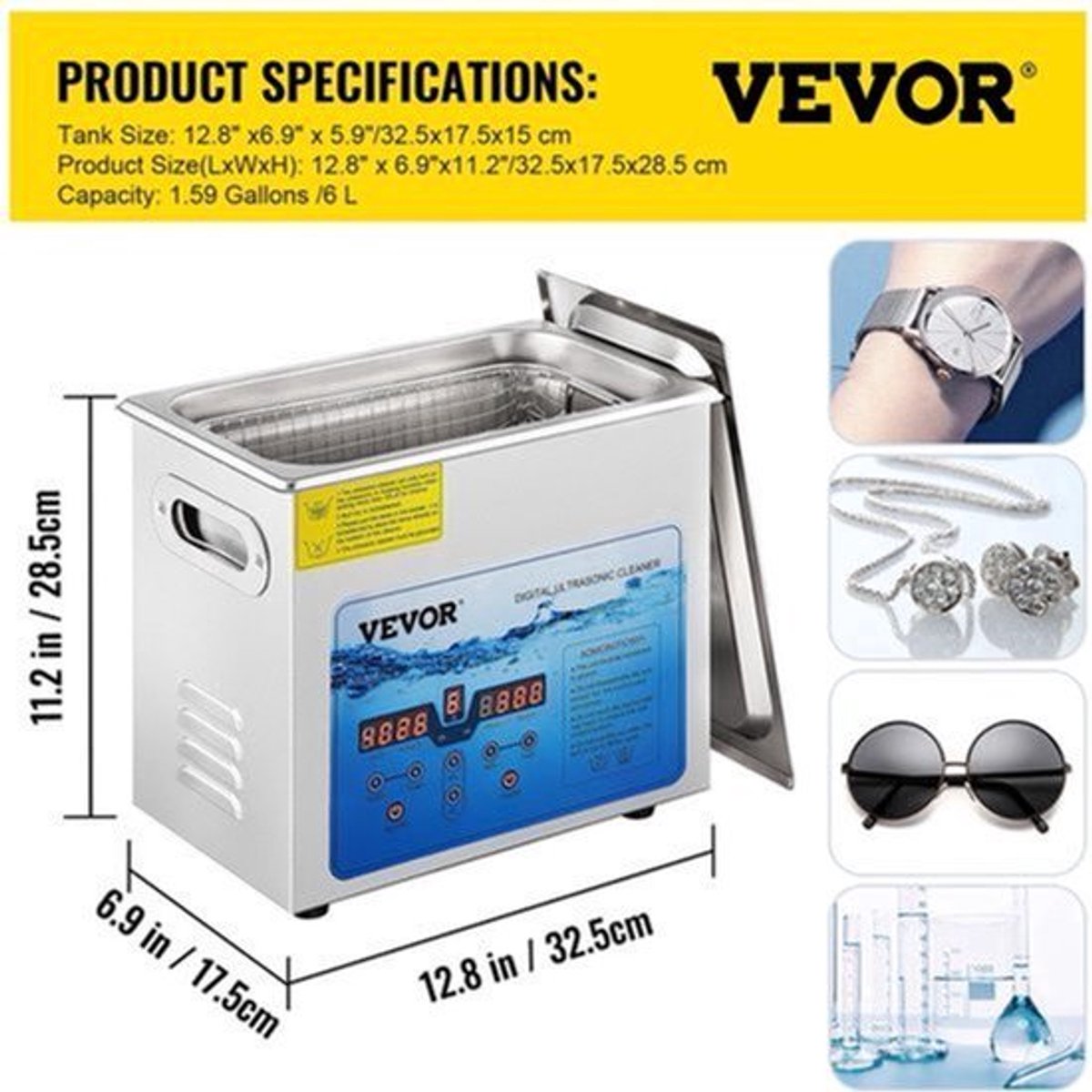 Ultrasone reiniger - Wasmachine - Ultra Sonic Cleaner - Ultrasone Reiniger Bril - 6L - 36-40KHz Regelbare Frequentie Vaatwassers
