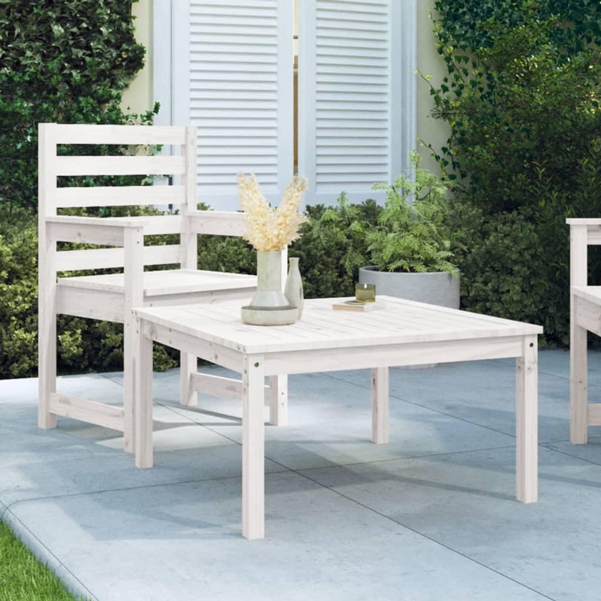 Terrastafel, balkontafel, tuinmeubeltafel, tuintafel, wit, 82,5 x 82,5 x 45 cm, massief grenenhout, voor tuinen, terrassen, balkons