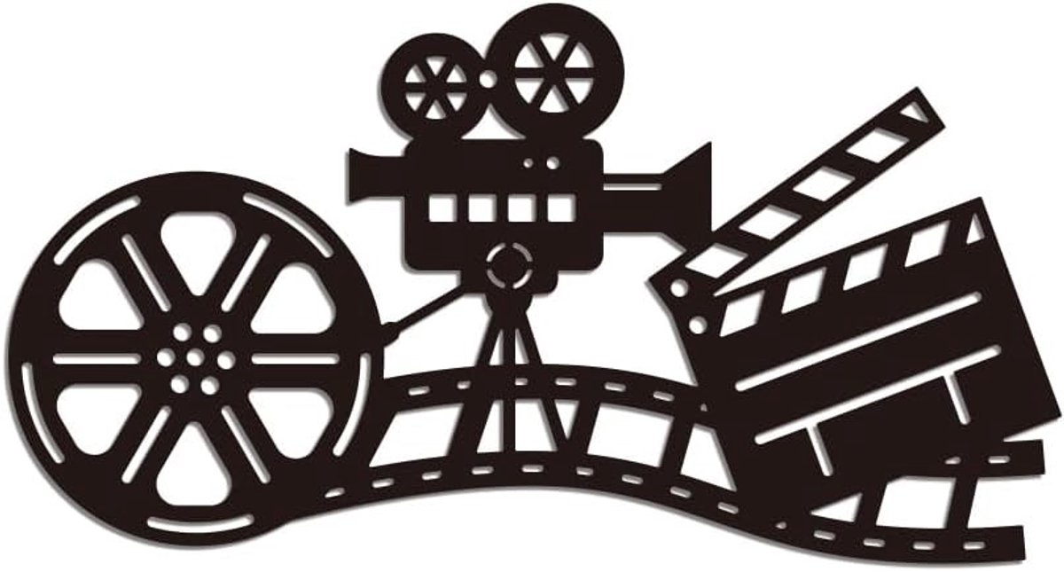 Abstracte Muurdecoratie met Filmrol, Antieke Theatersfeer, Zwart, 30 x 16 cm, Unieke Wanddecoratie voor Filmfans en Cinefielen