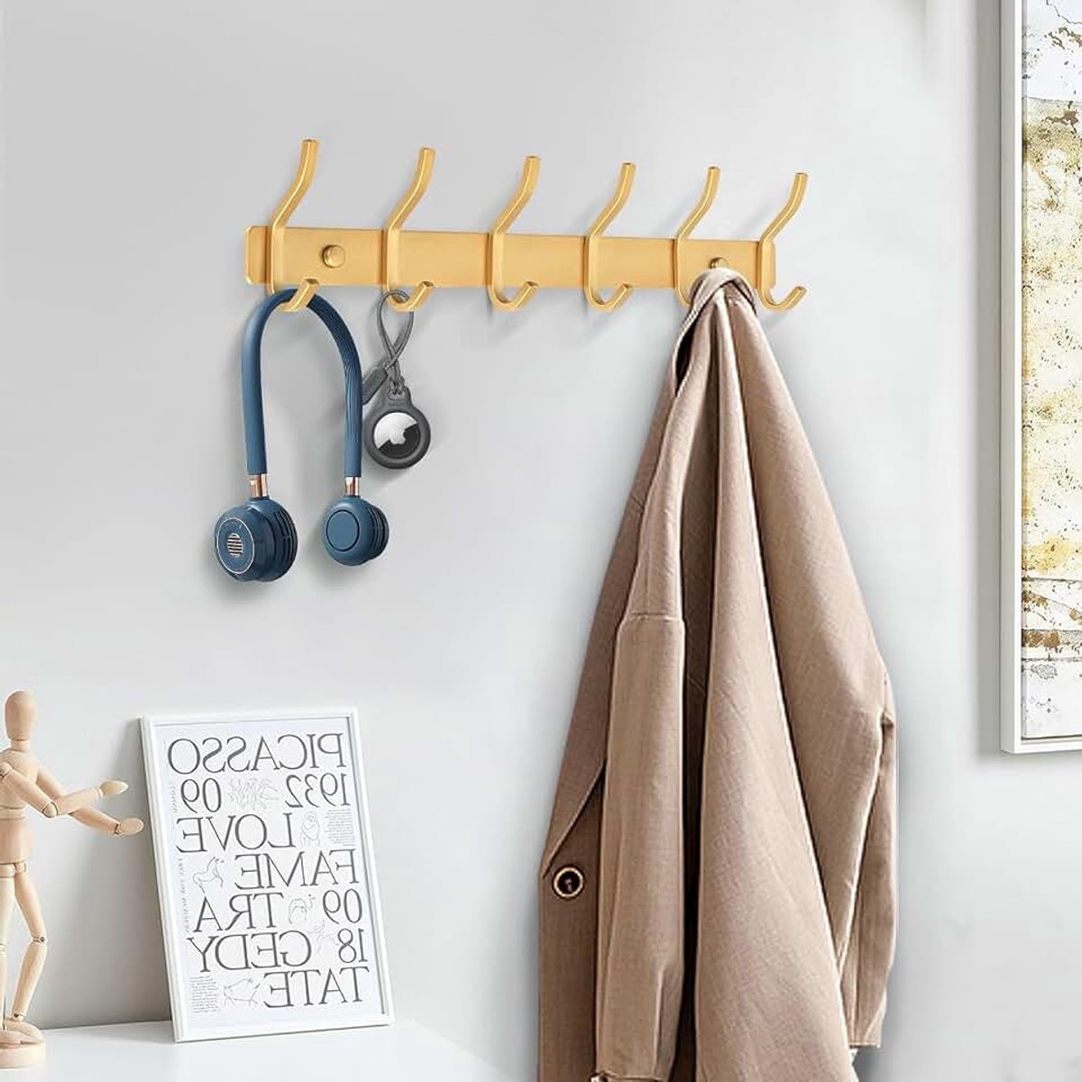 Roestvrij staal kapstok zwart & goud haaklijst garderobe kledinghaak muur met 4 haken wandhaken garderobe garderobe voor slaapkamer badkamer keuken kledingrek
