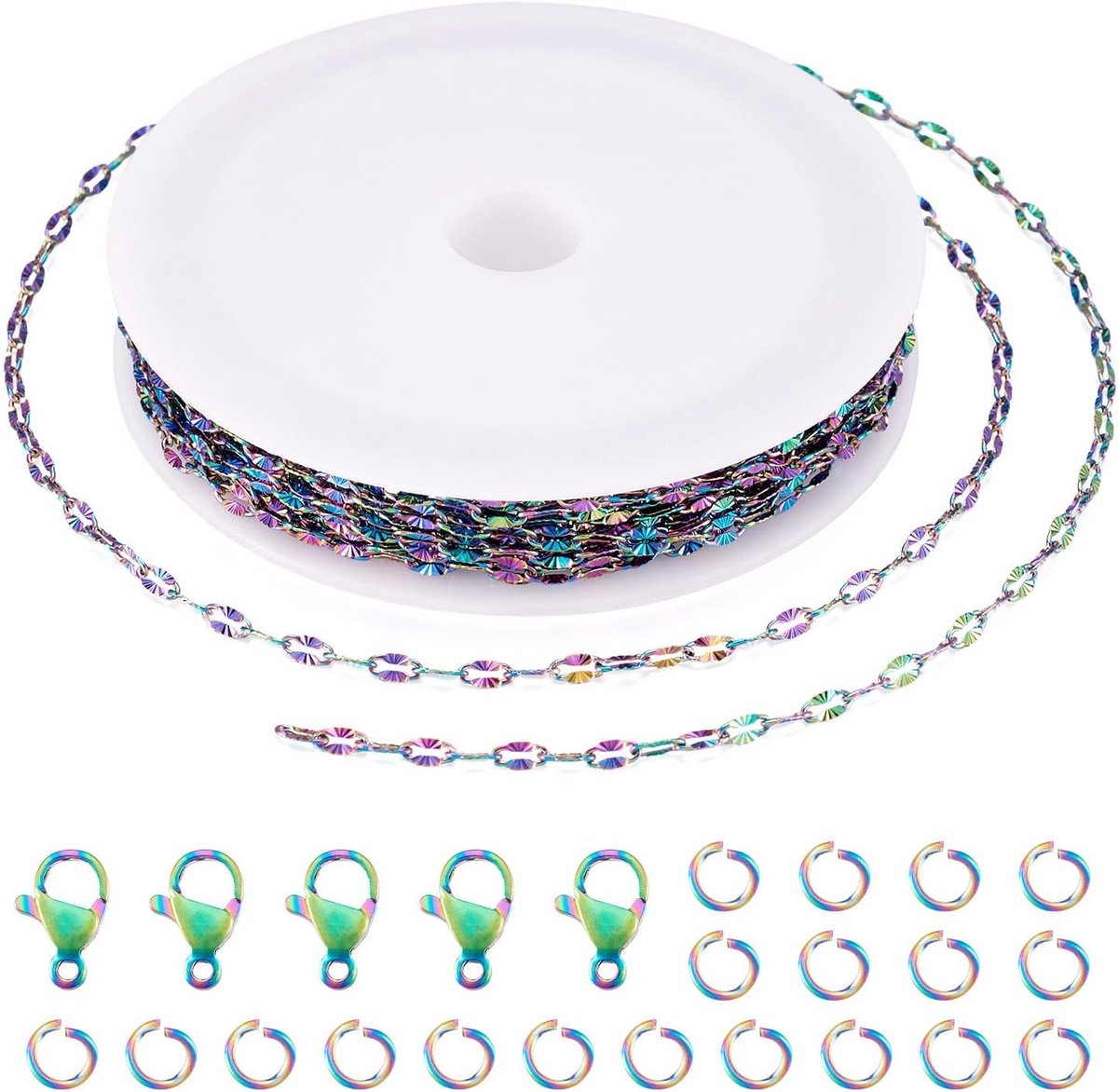 5m RVS Spotted Chains in Regenboogkleur met Klemmen en Verbindingsringen voor Armband en Ketting Maken