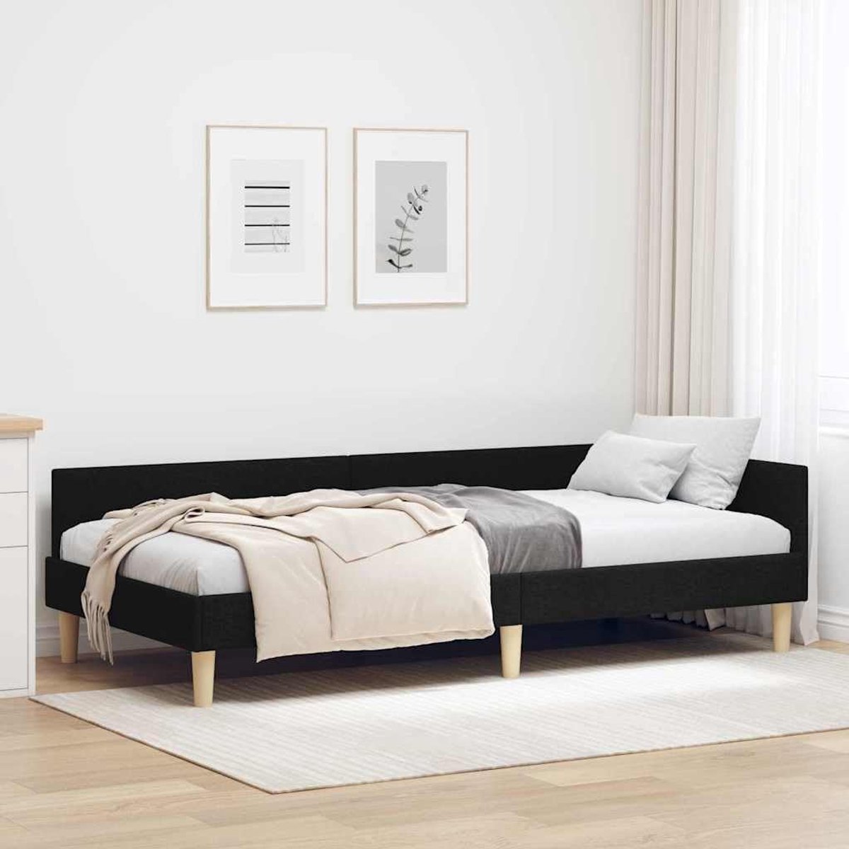 L vorm Modern Ruimtebesparend Hoekbed Zwart 100x200 cm