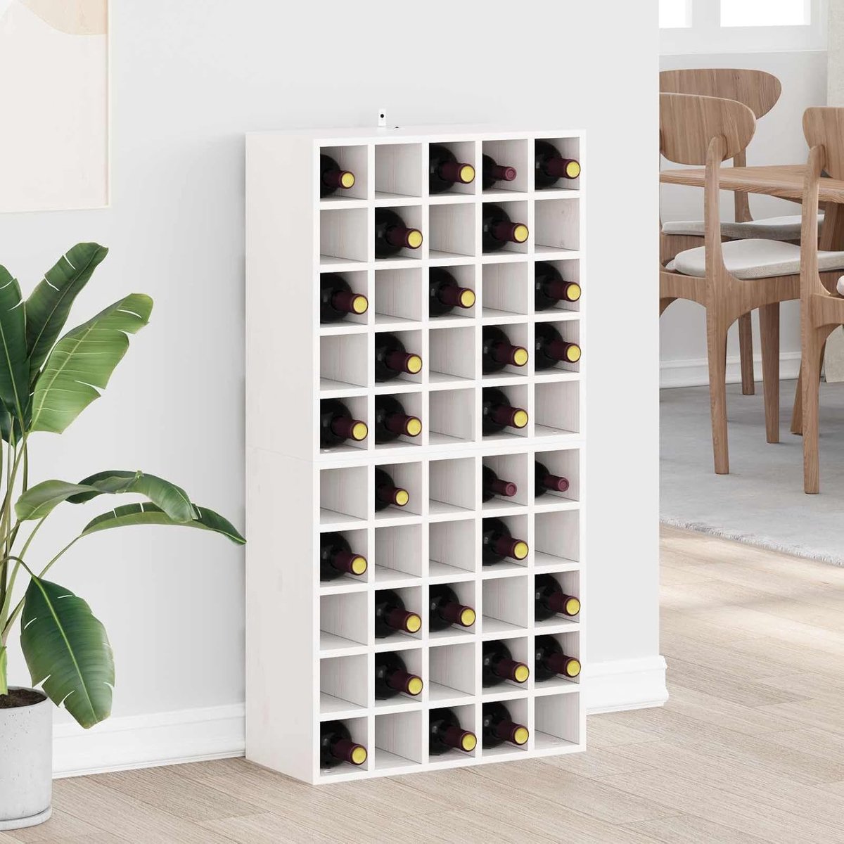 Wijnrek, set van 2, wit, 56 x 25 x 56 cm, van massief grenenhout, wijnhouder voor keuken en woonkamer, voor meerdere flessen
