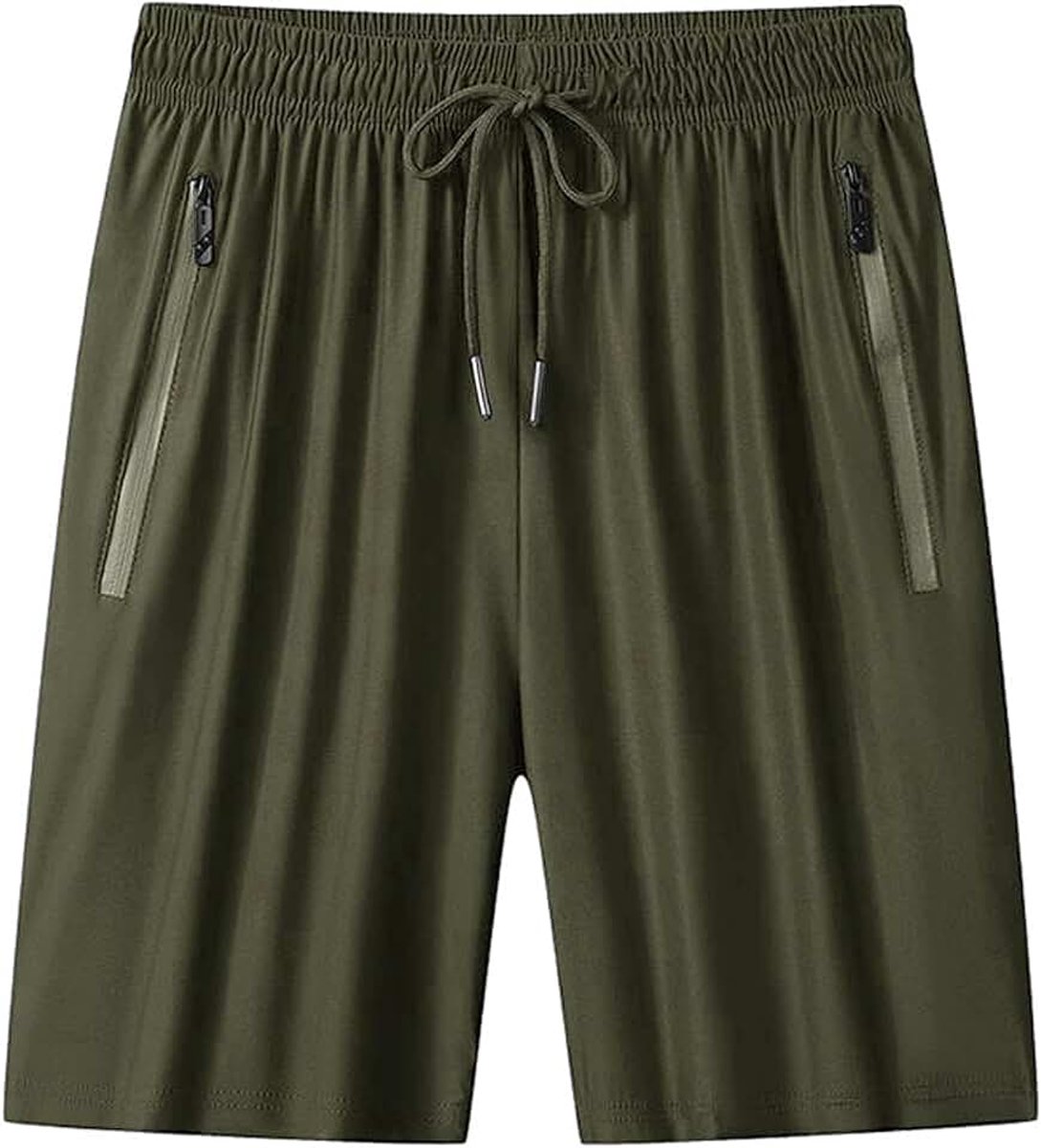 Lichte sportshorts voor heren, met zakken met ritssluiting, sneldrogend, sportshorts met trekkoord