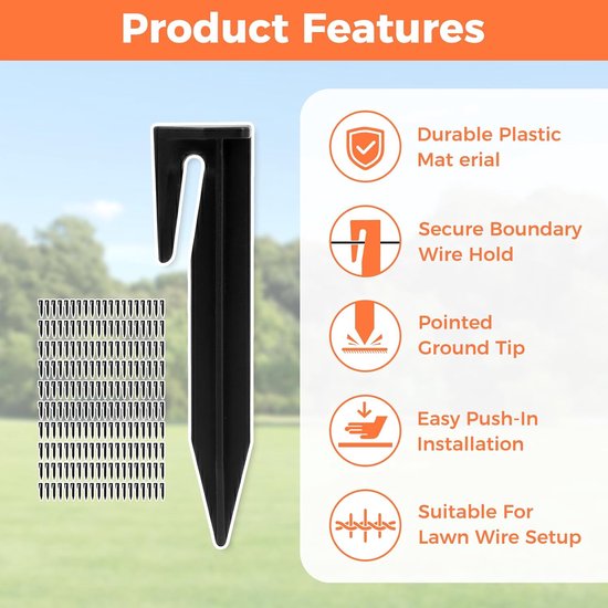200 stuks haringen voor grasmaaiers, bevestigingsharingen van kunststof voor scheidingskabel en omtrekkabel, bodemhaken, compatibel met Gardena/Worx/Bosch — afbeelding 4