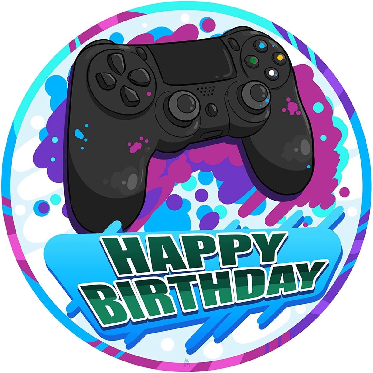 Taarttopper Verjaardag - Verjaardag Decoratie Gamer Motief - Taart - Taart Decoratie - Eetbare Papieren Fondant - Rond 20 cm - Taartdecoratie Eetbaar - Cake Birthday Decoration