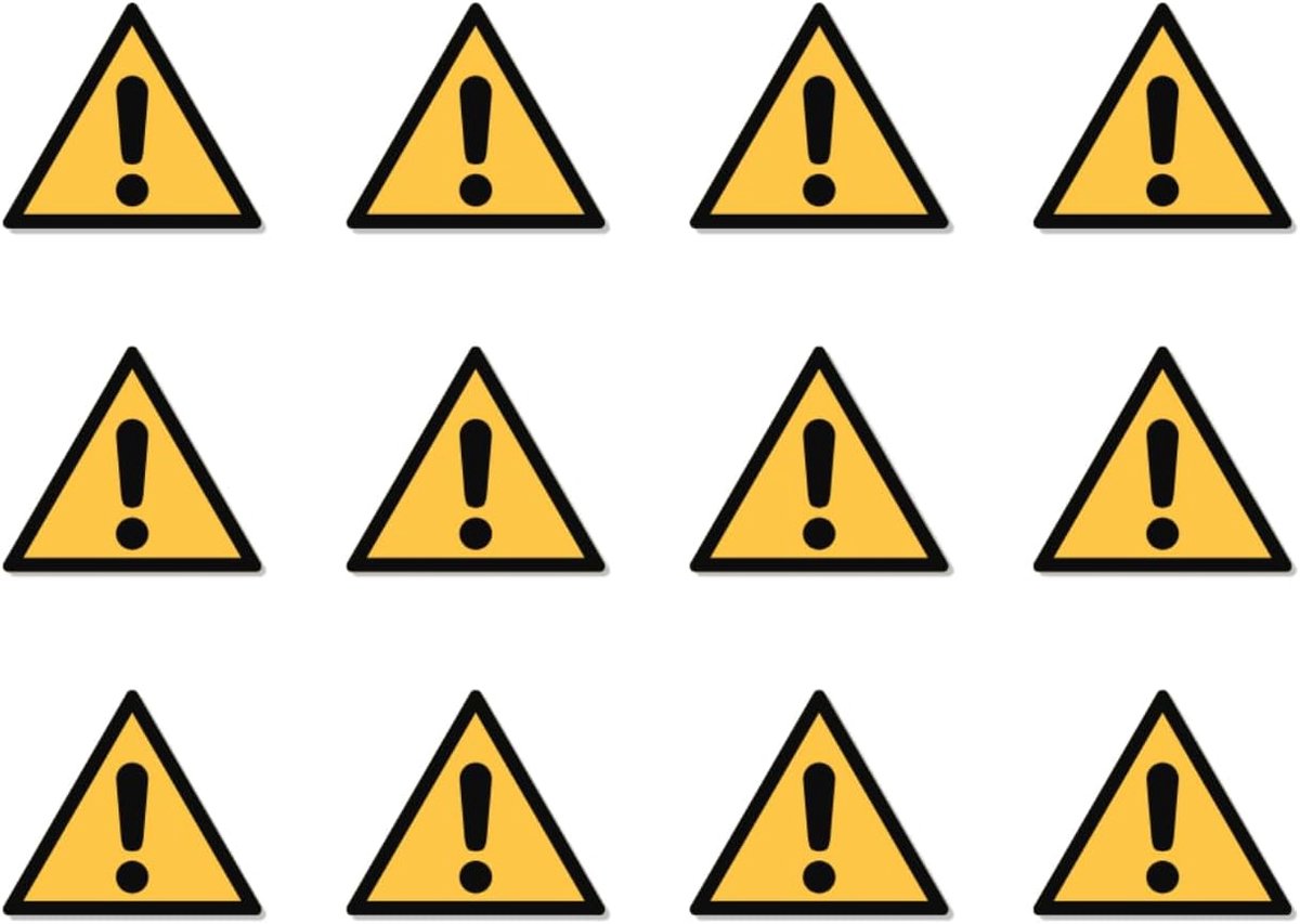 Waarschuwing: W001 - DIN EN ISO 7010 / ASR A1.3 - sticker: Ø 2,5 cm, 12 stuks