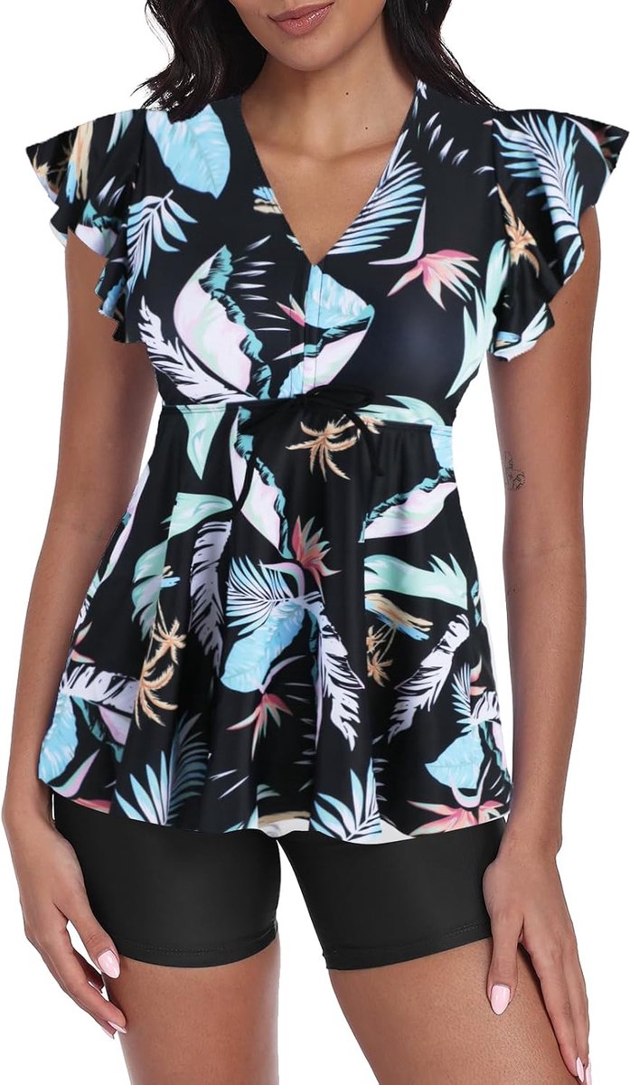 Tweedelig badpak voor dames, push-up tankini-set met zwemshorts, badmode