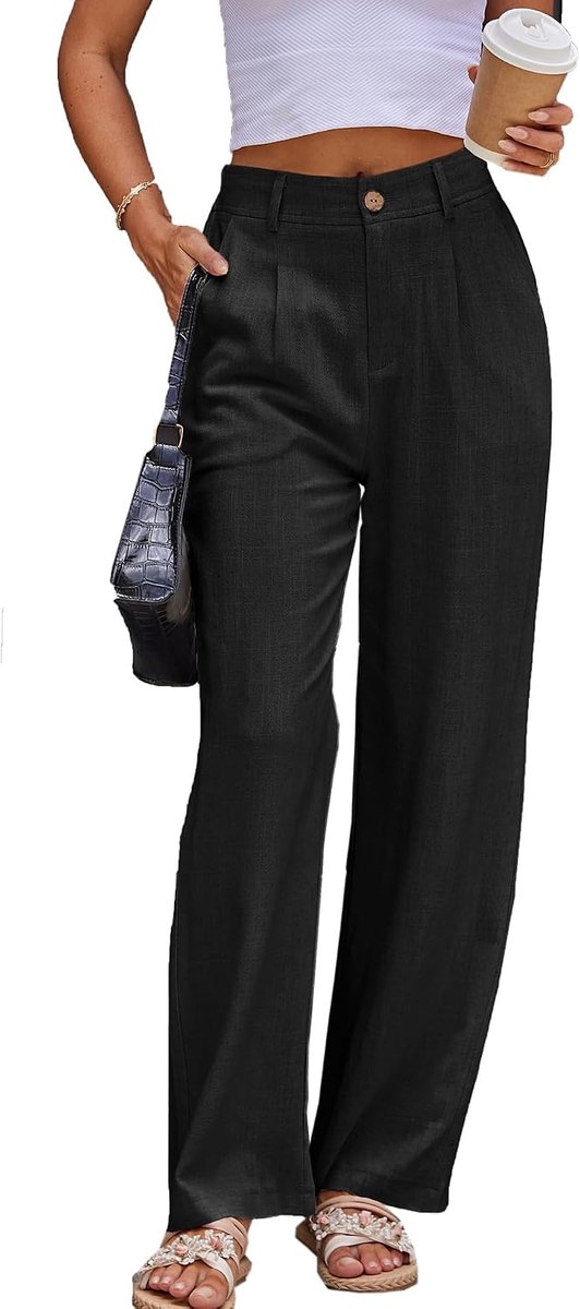 Broeken voor dames, chic, voor werk, casual, voor de zomer, zakelijk, recht, wijde pijpen, katoenen linnen broeken