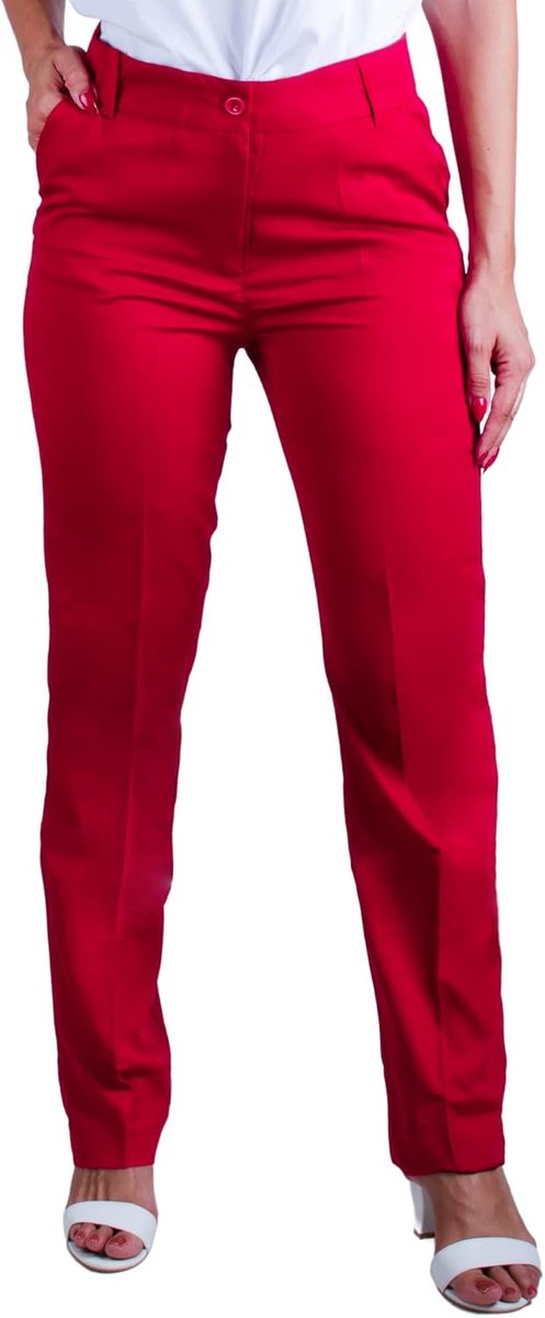 Damesbroek met Effen Print. Rechte, Elegante Broek met Middelhoge Taille en Zakken Geschikt voor Werk, Kantoor, Serveerster, Klerk. (93% Polyester - 7% Elastaan)