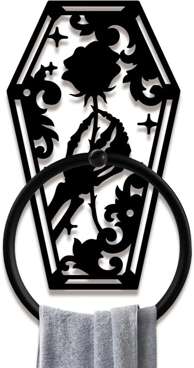 Metalen handdoekring schedel kist wandmontage handdoekhouder 13 cm decoratieve zwarte kunst handdoekhouder voor badkamer keuken hanger thuis hotel bar toilet decoratie