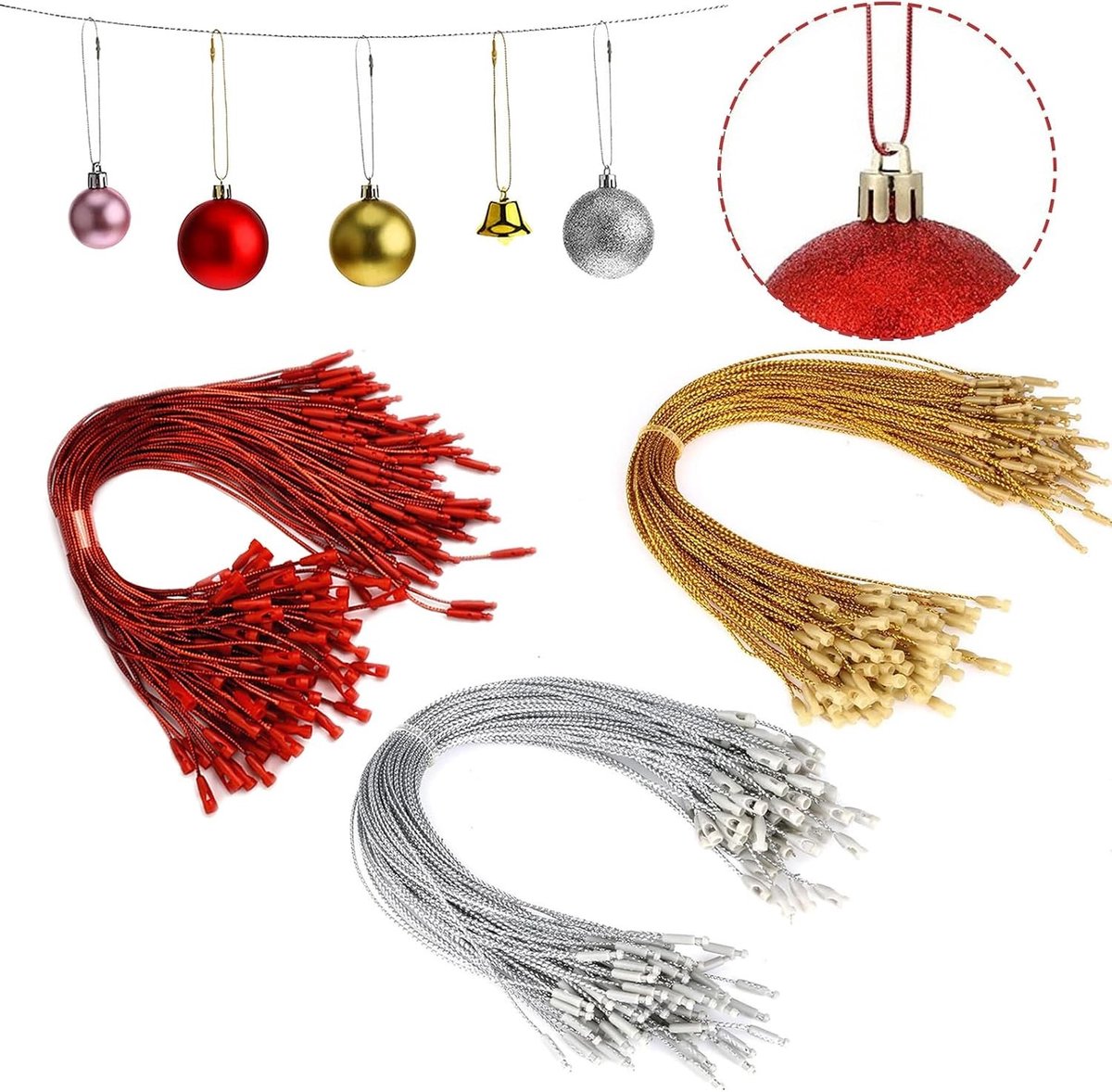 300 Stuks Kerstdecoratie Hangtouwen met Druksluiting voor Kerstballen, Labels en Kaarten, 20 cm voor Boomdecoratie en Feestversiering