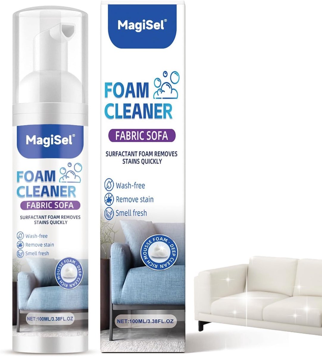 Kussenreiniger voor gevoelige stoffen, vlekverwijderaar voor tapijten en stoelen, wasvrije textielreiniger, 100 ml, verwijdert hardnekkige vlekken en olie
