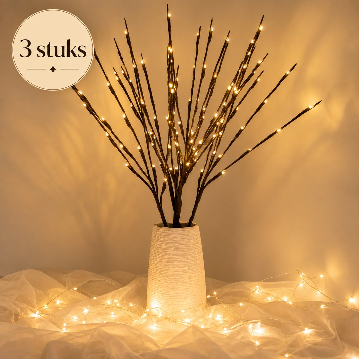 Nina’s Giftshop® Kerst Takverlichting – Decoratieve Takken met LED – Kerstverlichting – Kerstdecoratie – Sfeerverlichting – Woondecoratie – 20 LED – 3 Stuks