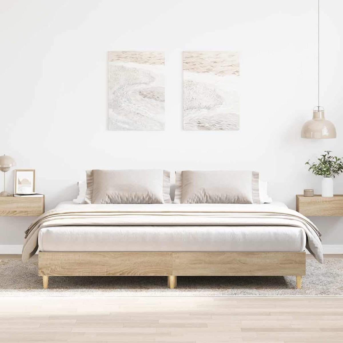 Hout laag vloerbed model 160x200 cm Sonoma eiken