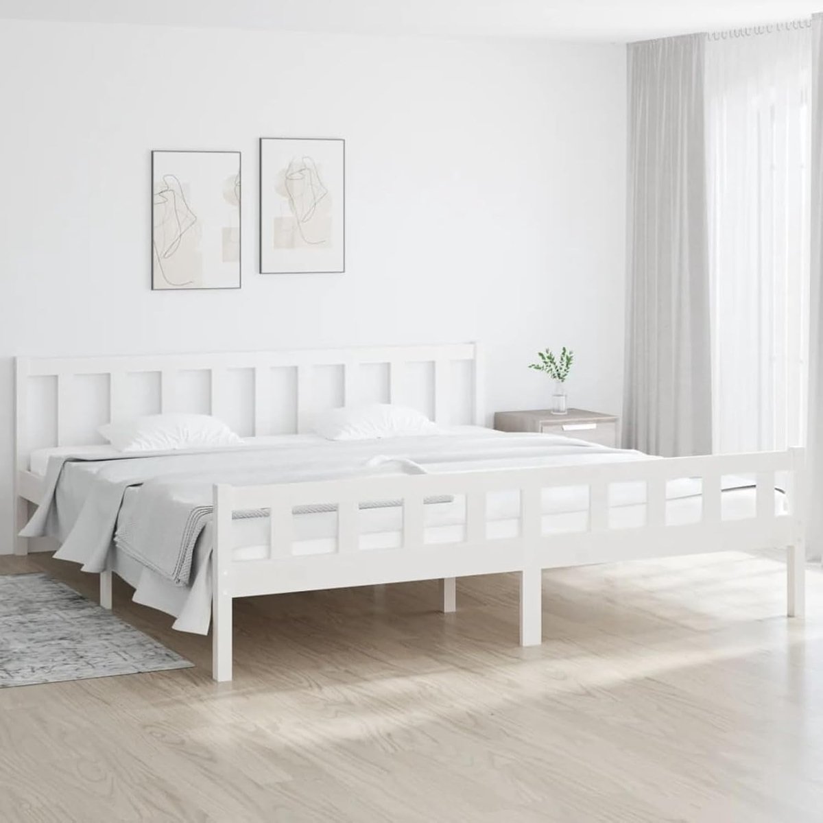 Witte bedlade van massief hout, 160 x 200 cm, hangkast, wandkast, ruimtebesparende keukenkast, wandkast voor keuken, woonkamermeubels, keukenmeubel