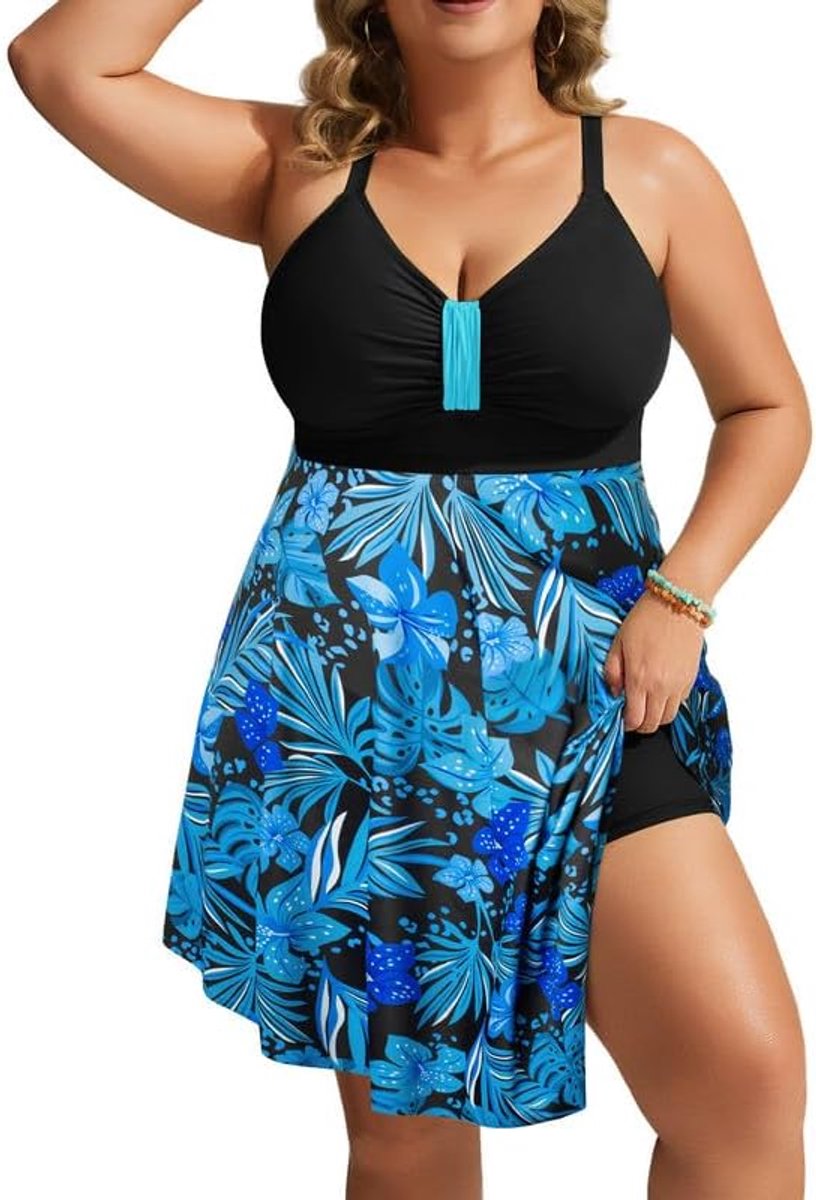 Nikole Zwempak uit één stuk voor dames, grote maat, buikcontrole, lichaamsvormende zwemkleding met ruches, zachte zwemkleding en geïntegreerde korte broek