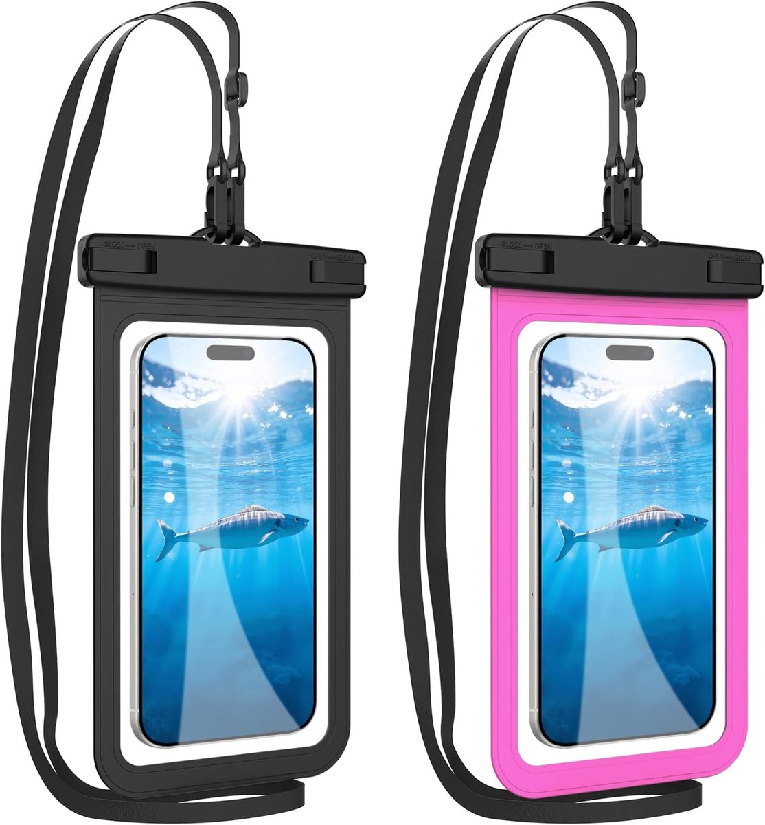 Waterdichte telefoonhoesjes IPX8 onderwater telefoonhoes, waterdichte hoes om te zwemmen, waterdichte telefoonhoes voor iPhone 16e, 16, 15, 14, 13, Samsung smartphone tot 7,2 inch