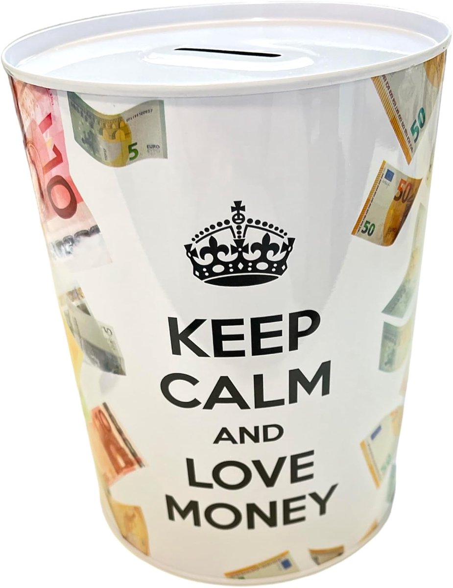 Spaarpot met stijl en boodschap, geweldig voor volwassenen, cadeau, XL (16 x 12 cm, Keep Calm Euro)