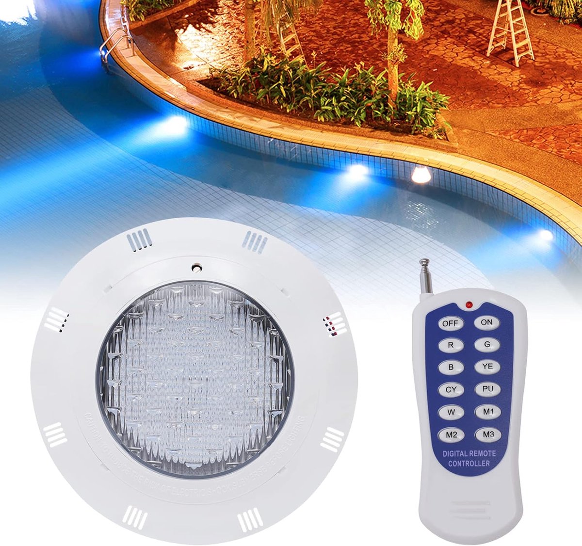 12 V 54 W led-zwembadverlichting, meerkleurige led-vijververlichting met afstandsbediening, IP68 waterdicht, onderwaterschijnwerper voor zwembaden, aquaria