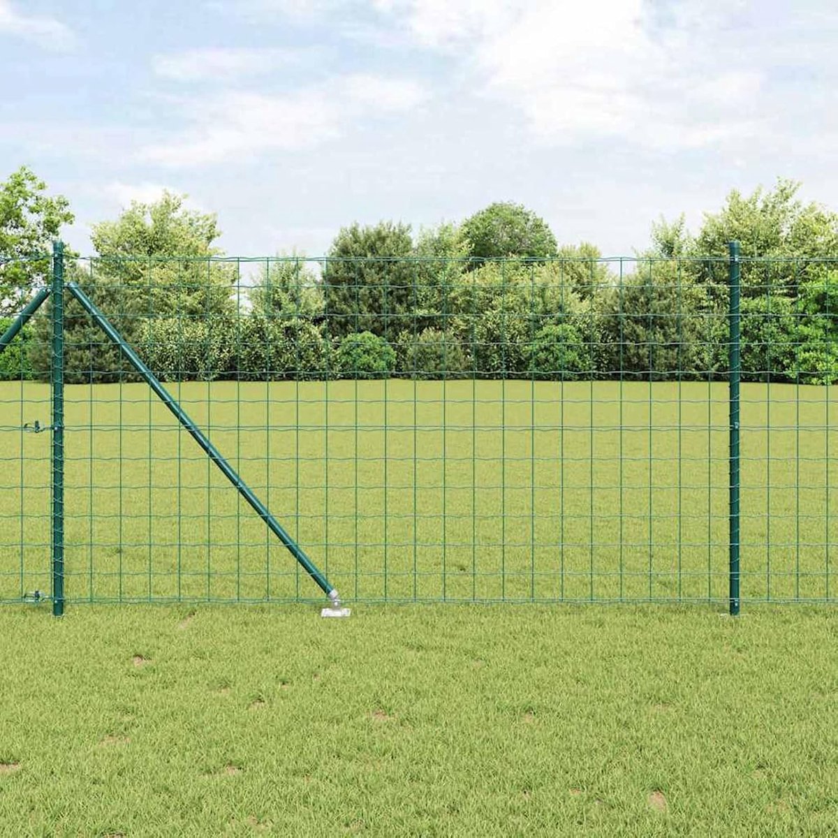 Euro 3350571 Set van 2 groen gepoedercoat staal 10 x 1,0 m, metalen palen voor draadhekken, tuinhek, binnenplaats, kippenhok buiten
