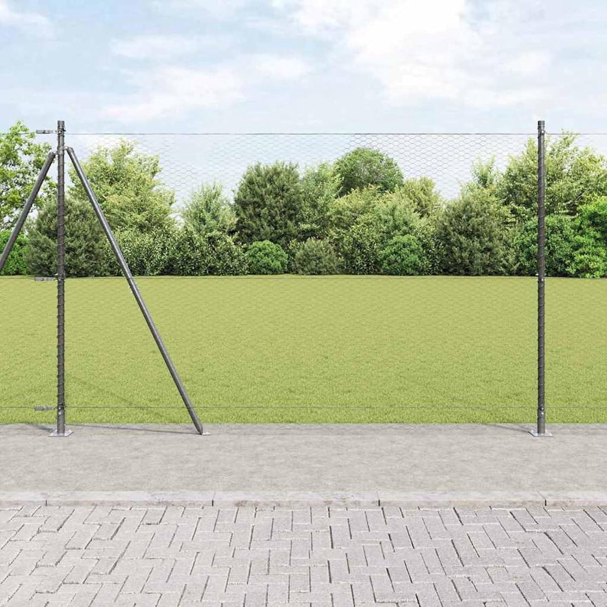 Palen met bodemplaten 13 stuks Ø 32 mm 88,5 cm verzinkt staal, stabiele stalen palen voor tuinhekken, landbouw, wilgennetten, kippendraad 3353674