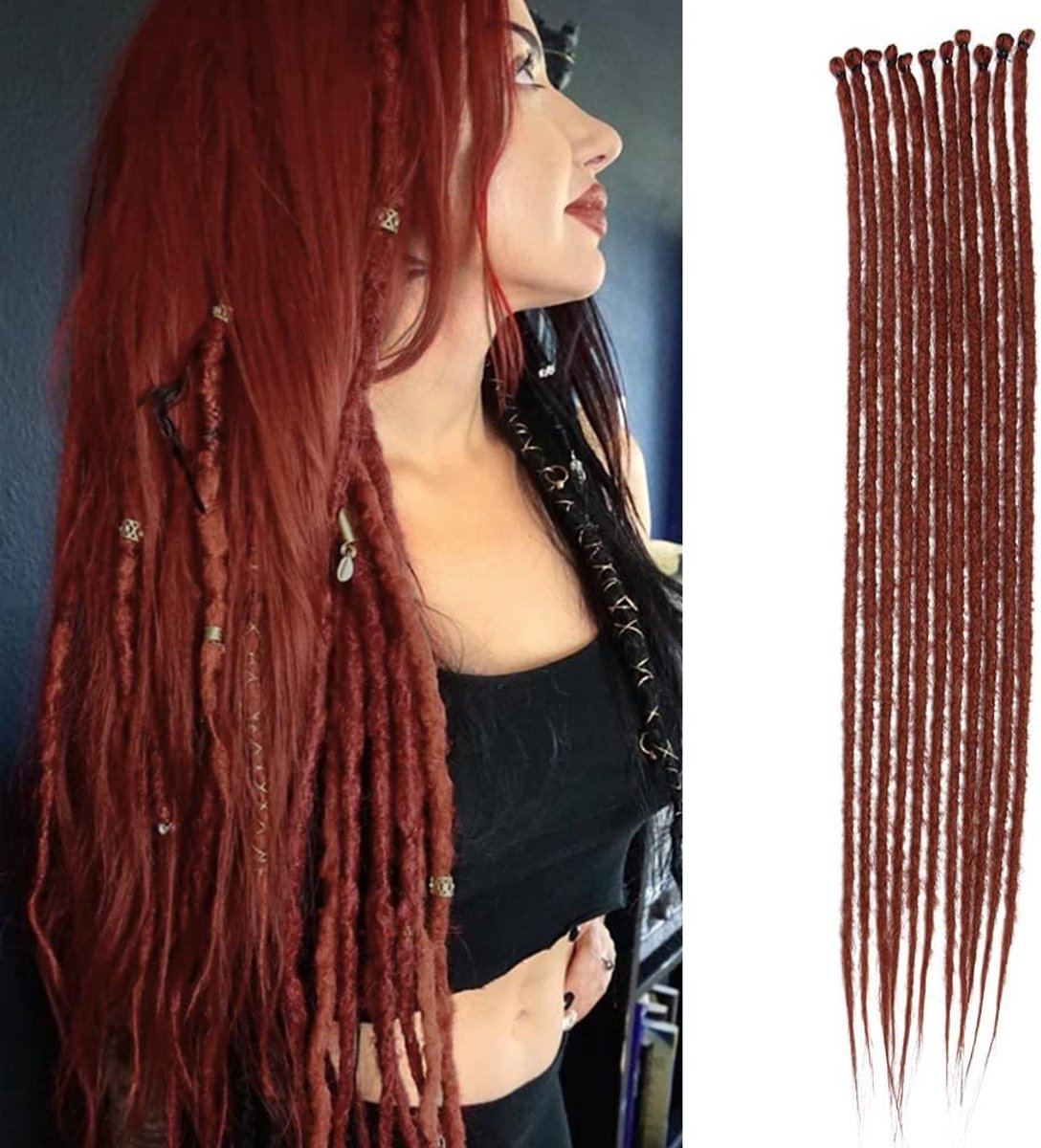 20” Dunne 0,6 cm Dreadlocks-extensies Enkelzijdig 15 strengen/verpakking Koperrood Zachte synthetische nep-dreads Reggae gevlochten dread-extensies