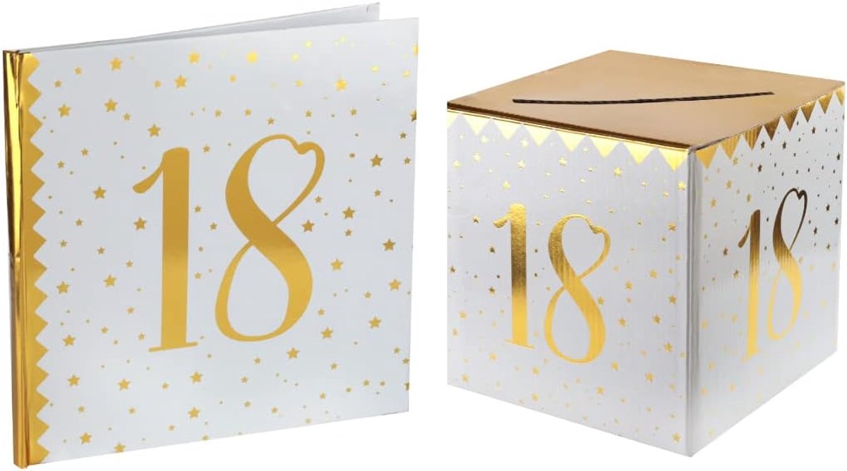 & gastenboek – verjaardagspakket goud metallic – 18 jaar