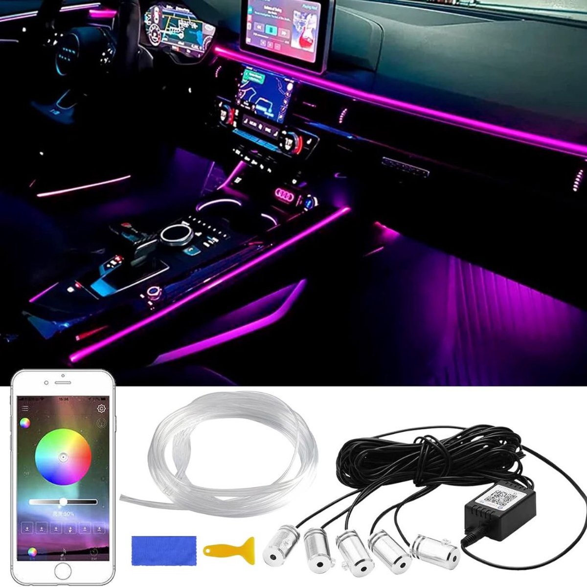 Zolvano® Auto Interieur Verlichting - Led Strip Auto – 6M – Met App - RGB