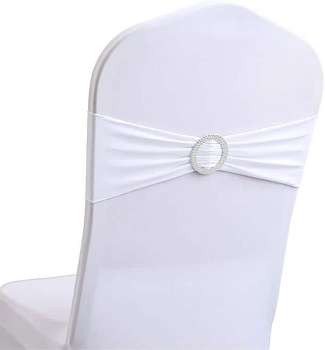 5 stuks stretch stoelbanden, stoelschortjes met gesp, elegante elastische stoelschortjes, stoelband voor bruiloft deco, banket, verjaardag feest hotel thuis decoratie, wit