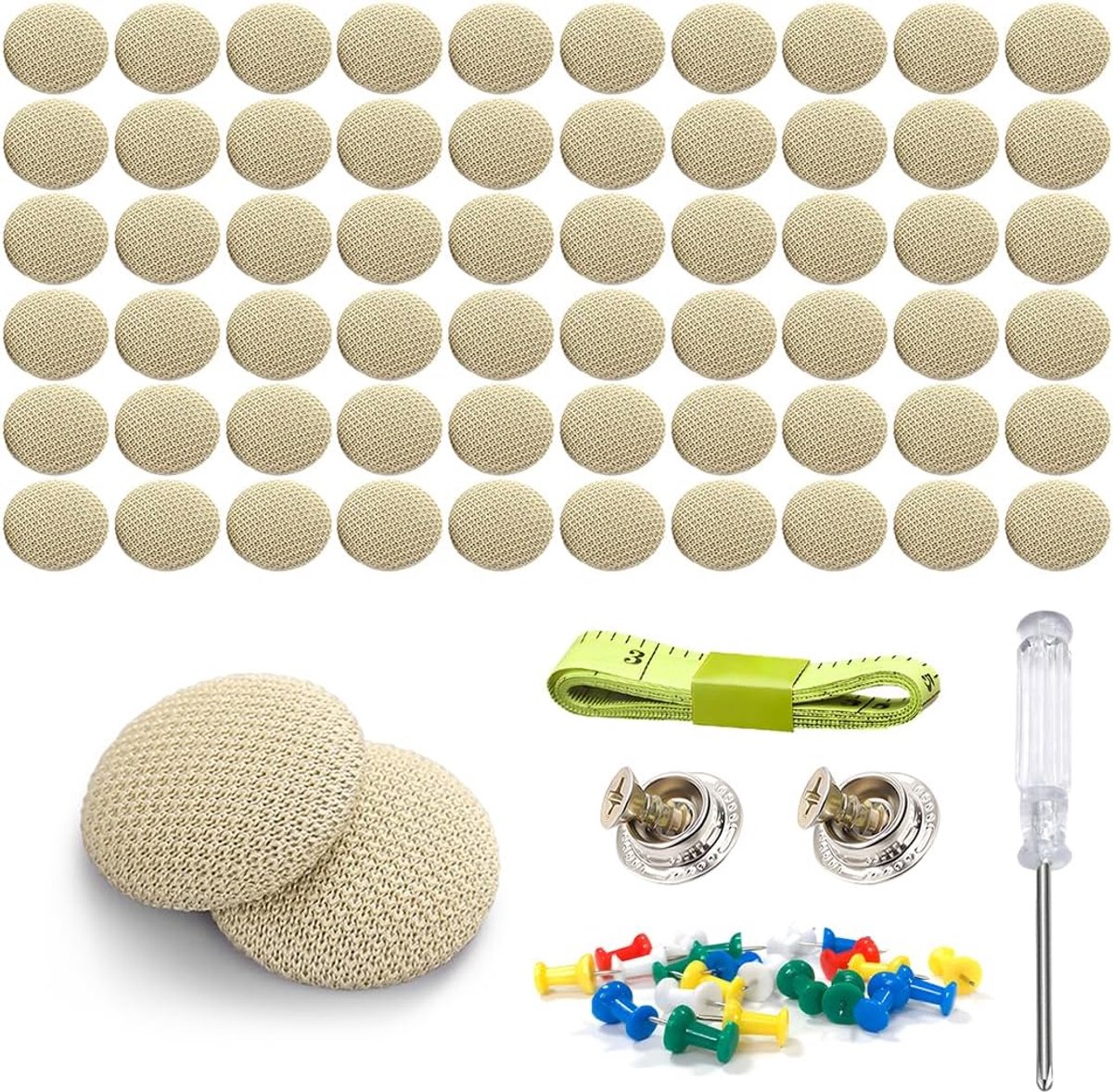 Reparatieset voor autodak 60 stuks - beige - met pinnen en schroevendraaier - voor dakreparatie - inclusief meetlint