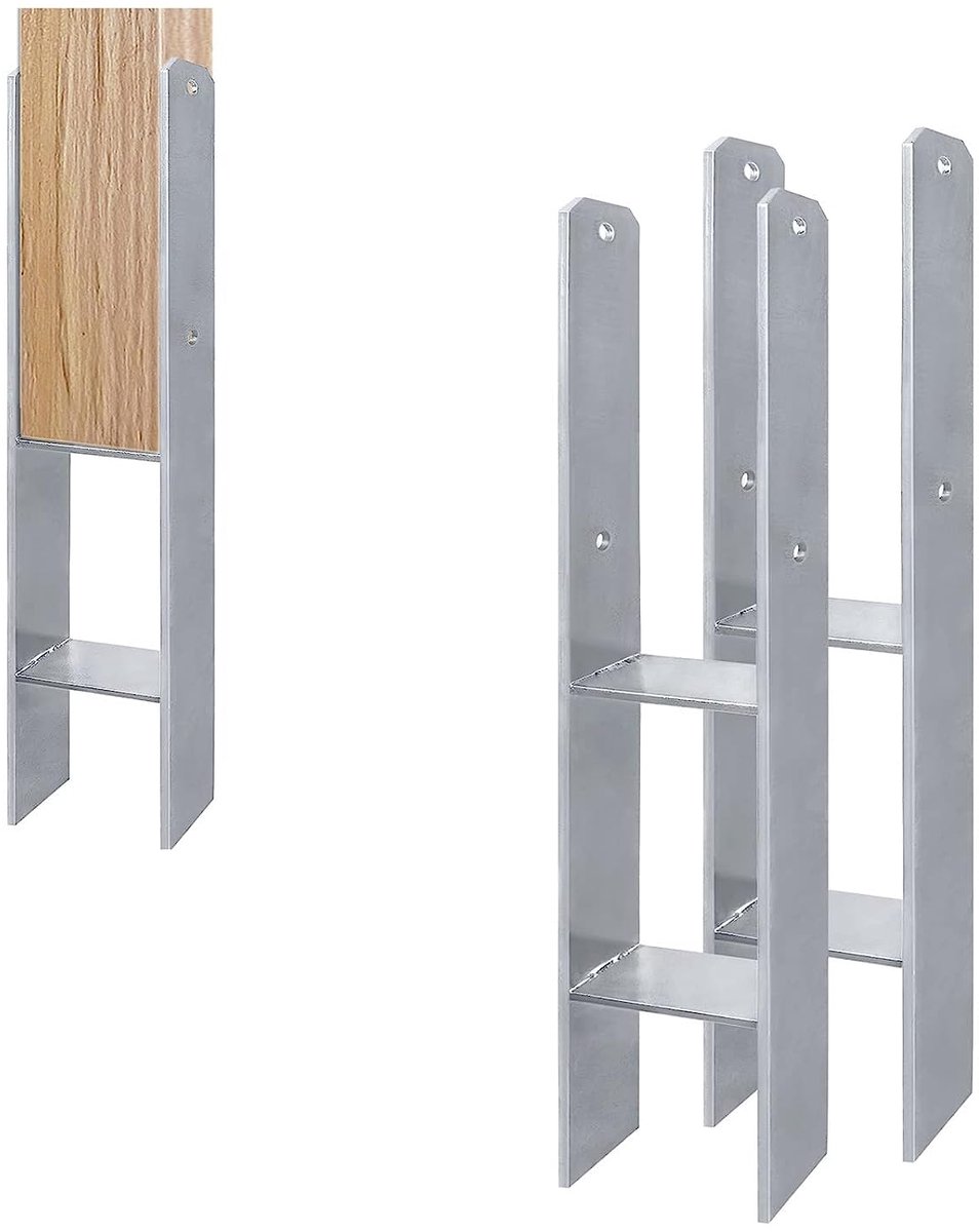 6 stuks 81 mm H-paaldragers thermisch verzinkt, H-anker palen houten palen anker 600 mm lengte, hekdrager hekpalen materiaaldikte 6 mm voor palen hek carports steltenhuizen