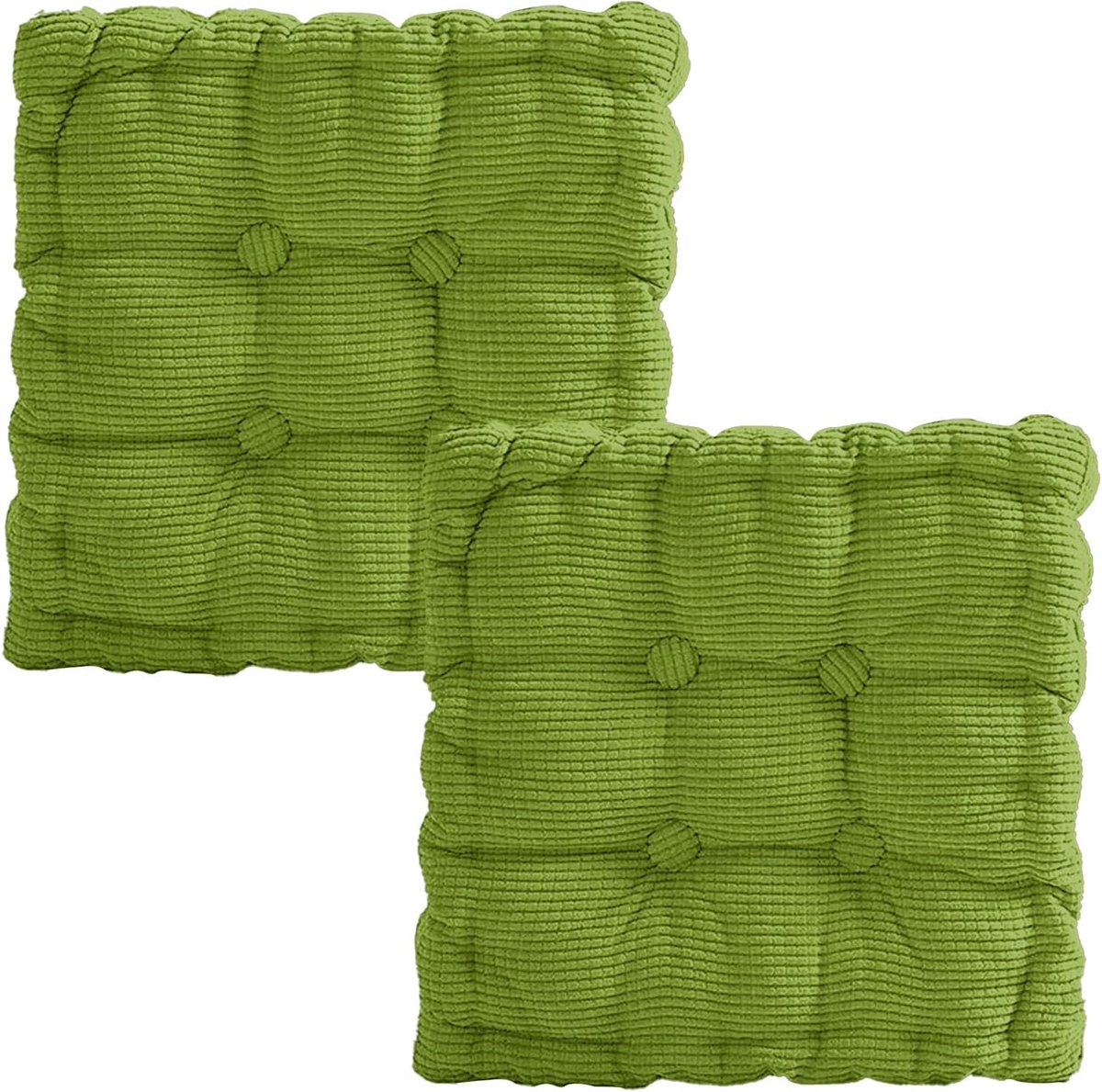 Set van 2 stoelkussens, 40 x 40 cm, zitkussen, stoel voor eetkamer, woonkamer, bureaustoel, balkonstoel, zitkussen, vierkant, groen